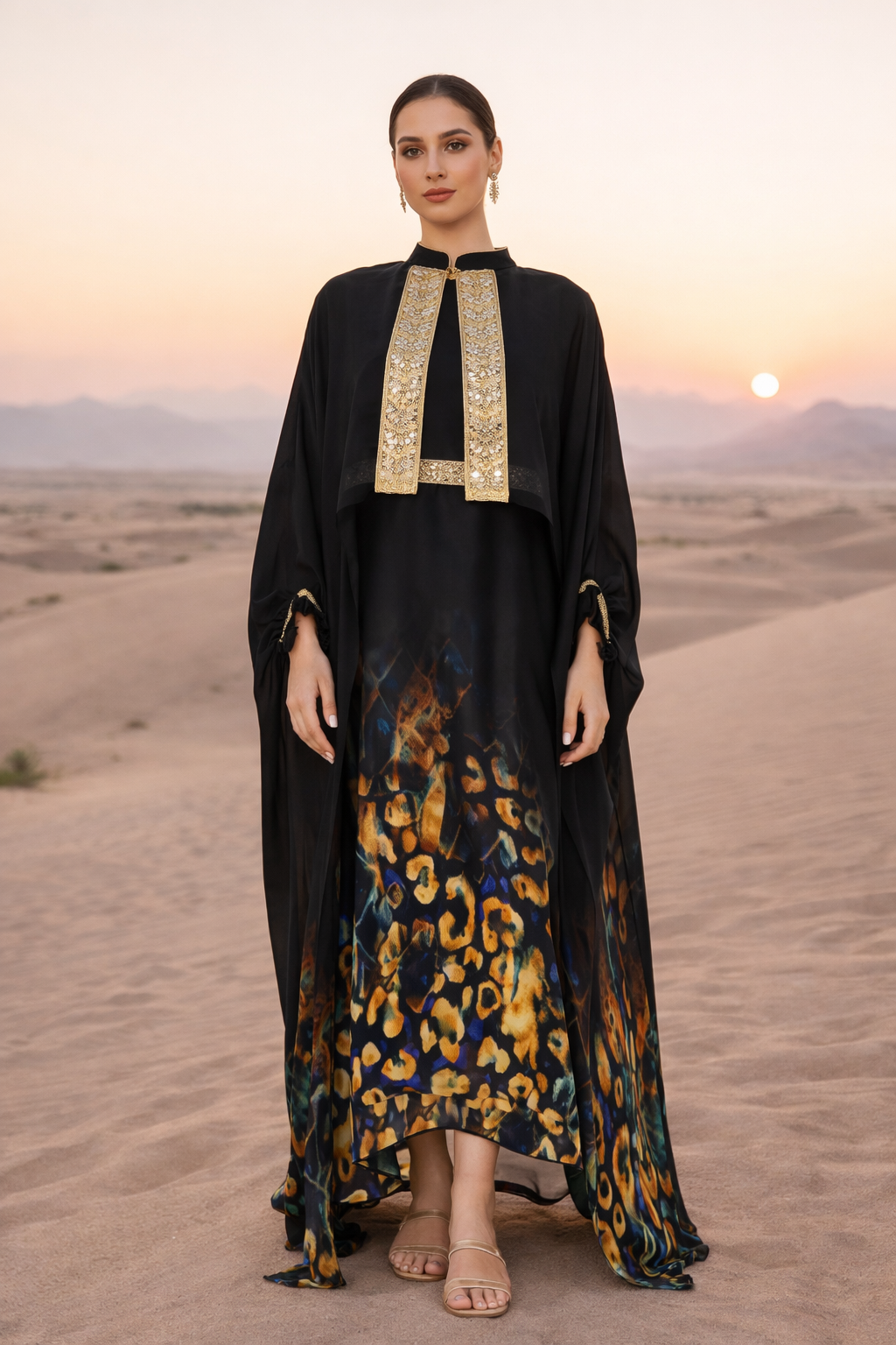 Animal-Inspired Abstract Printed Overlay & Dress Set