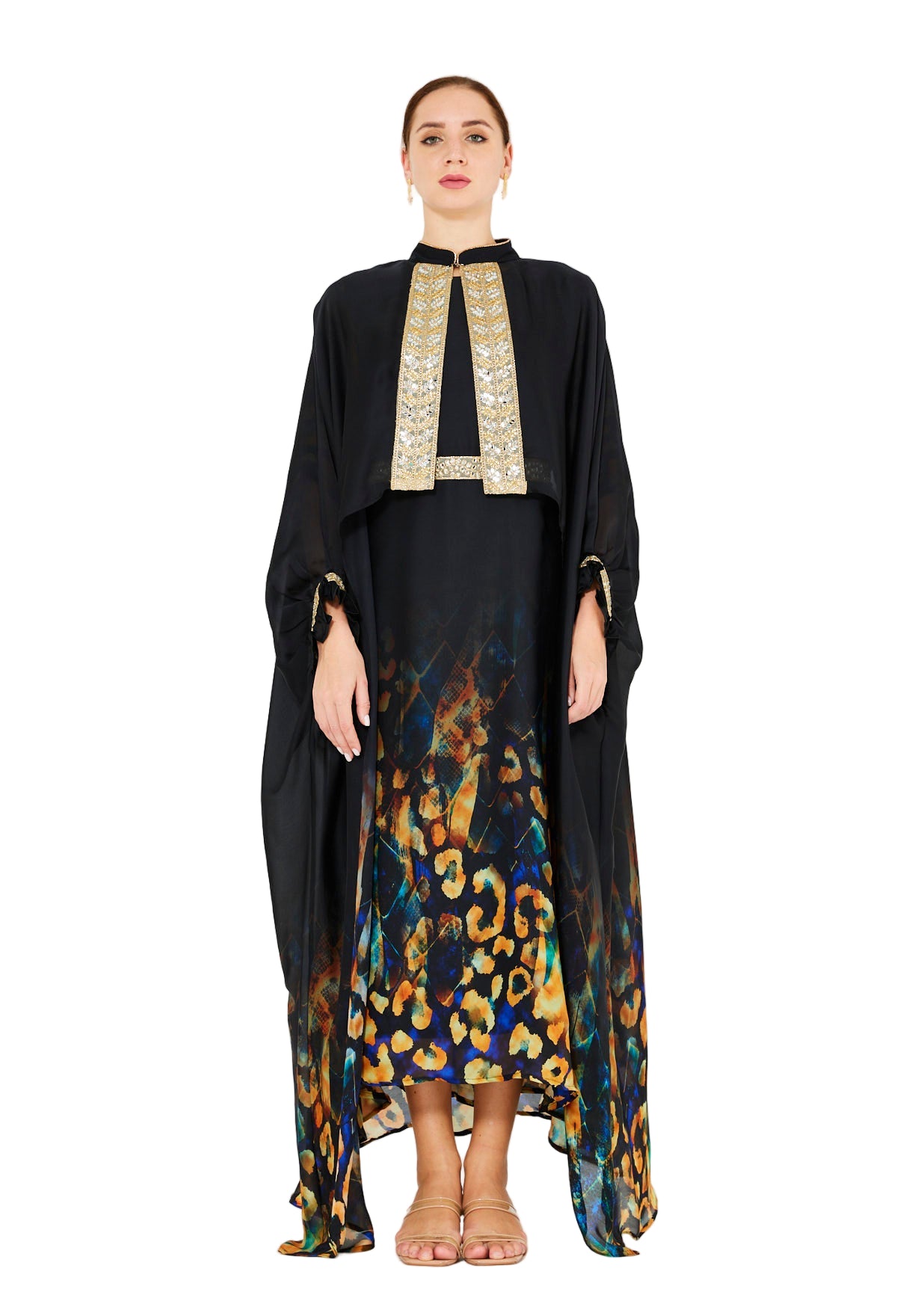 Animal-Inspired Abstract Printed Overlay & Dress Set