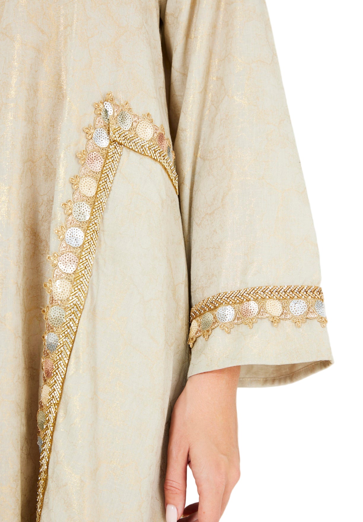 Mirror & Thread Embellished Foil Linen Jalabiya