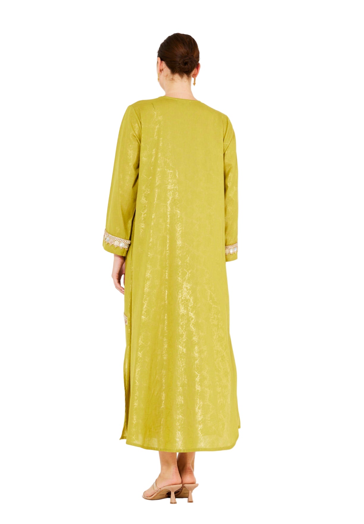 Mirror & Thread Embellished Foil Linen Jalabiya