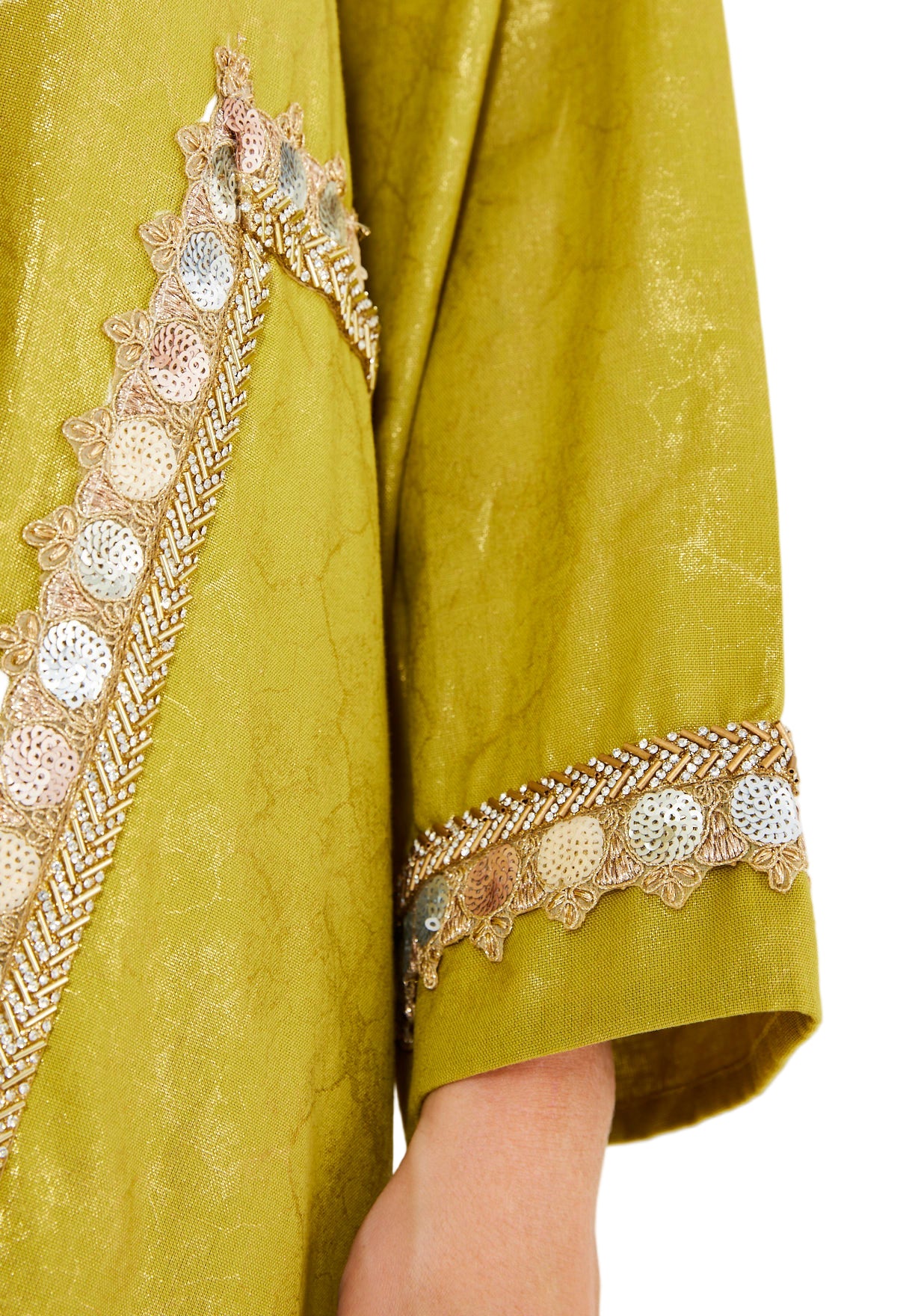 Mirror & Thread Embellished Foil Linen Jalabiya