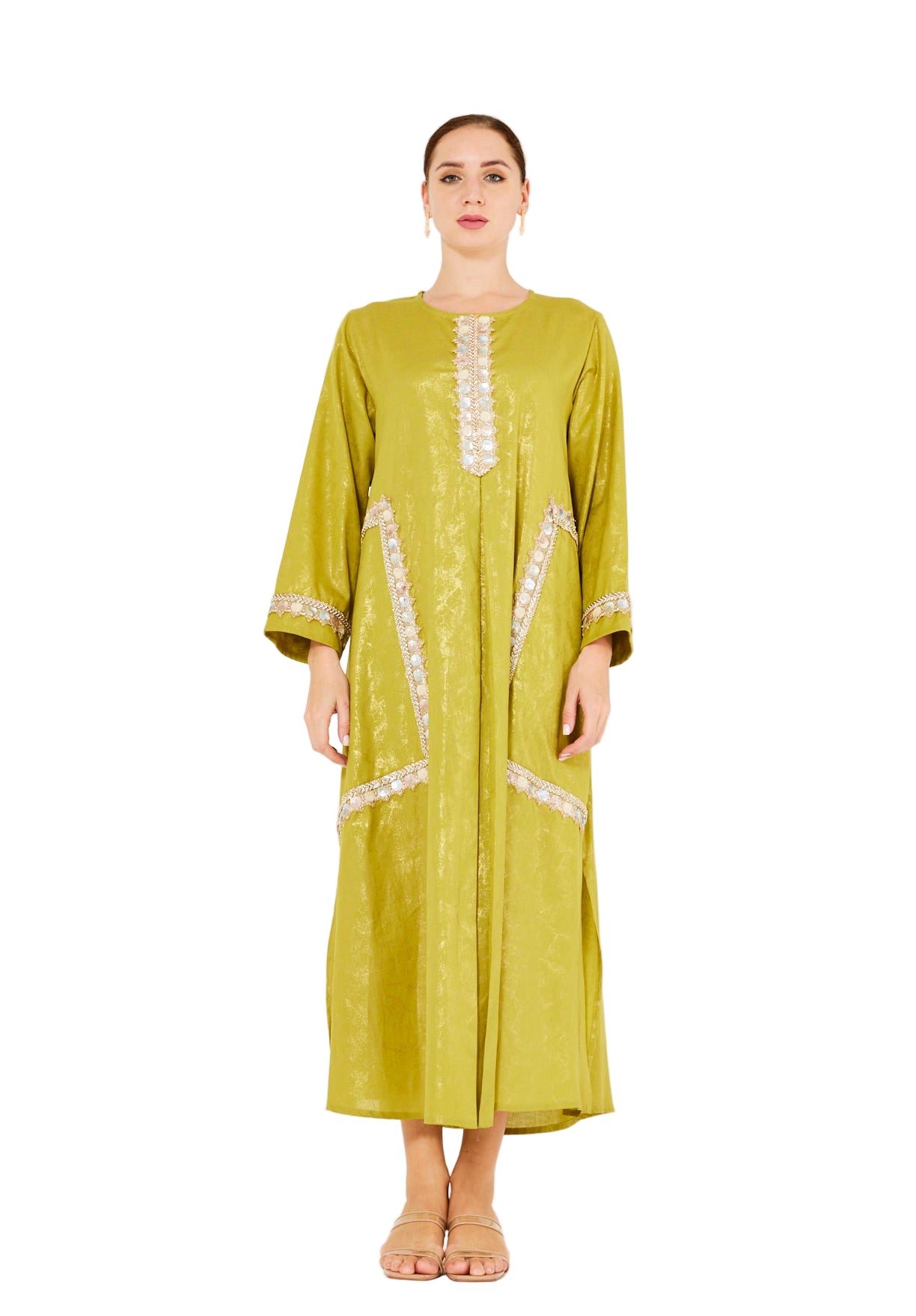 Mirror & Thread Embellished Foil Linen Jalabiya