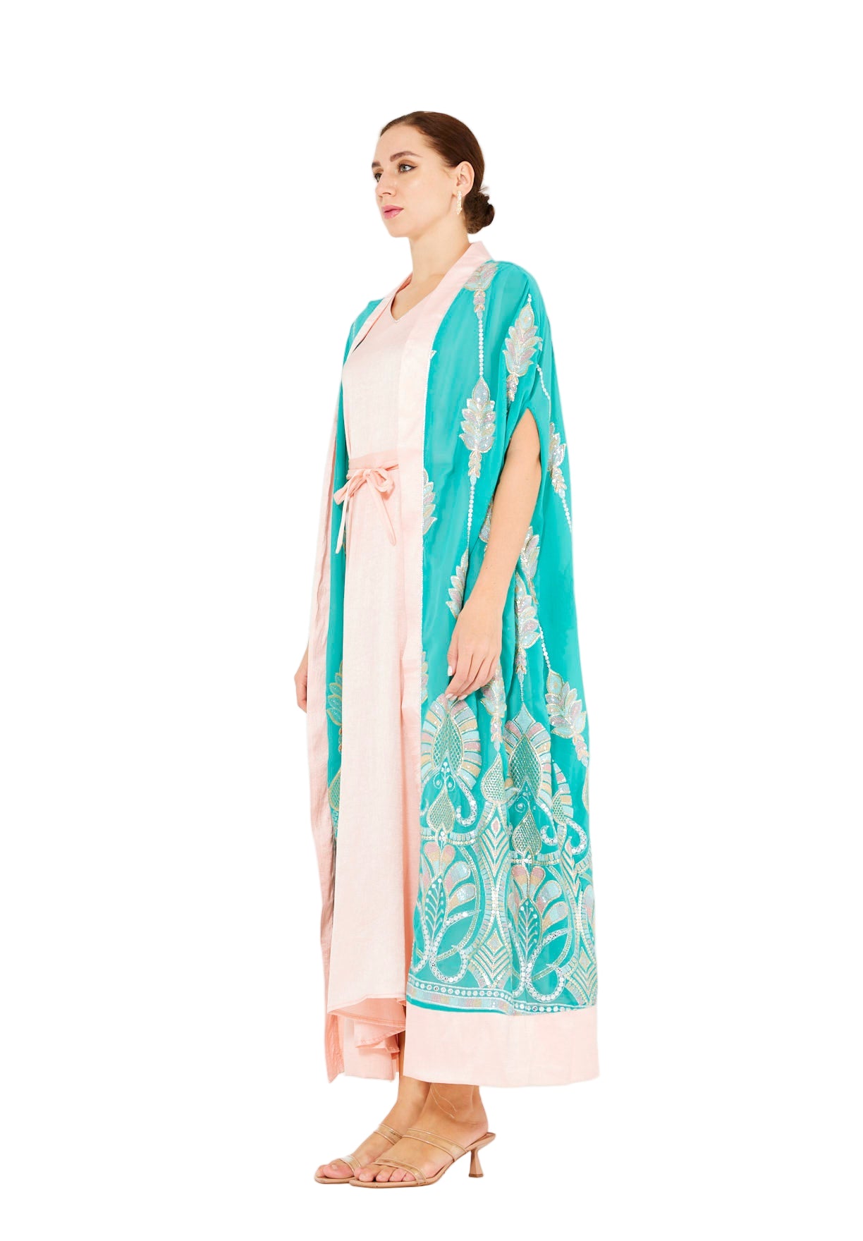 Pastel Sequin Embellished Bisht & Dress Set