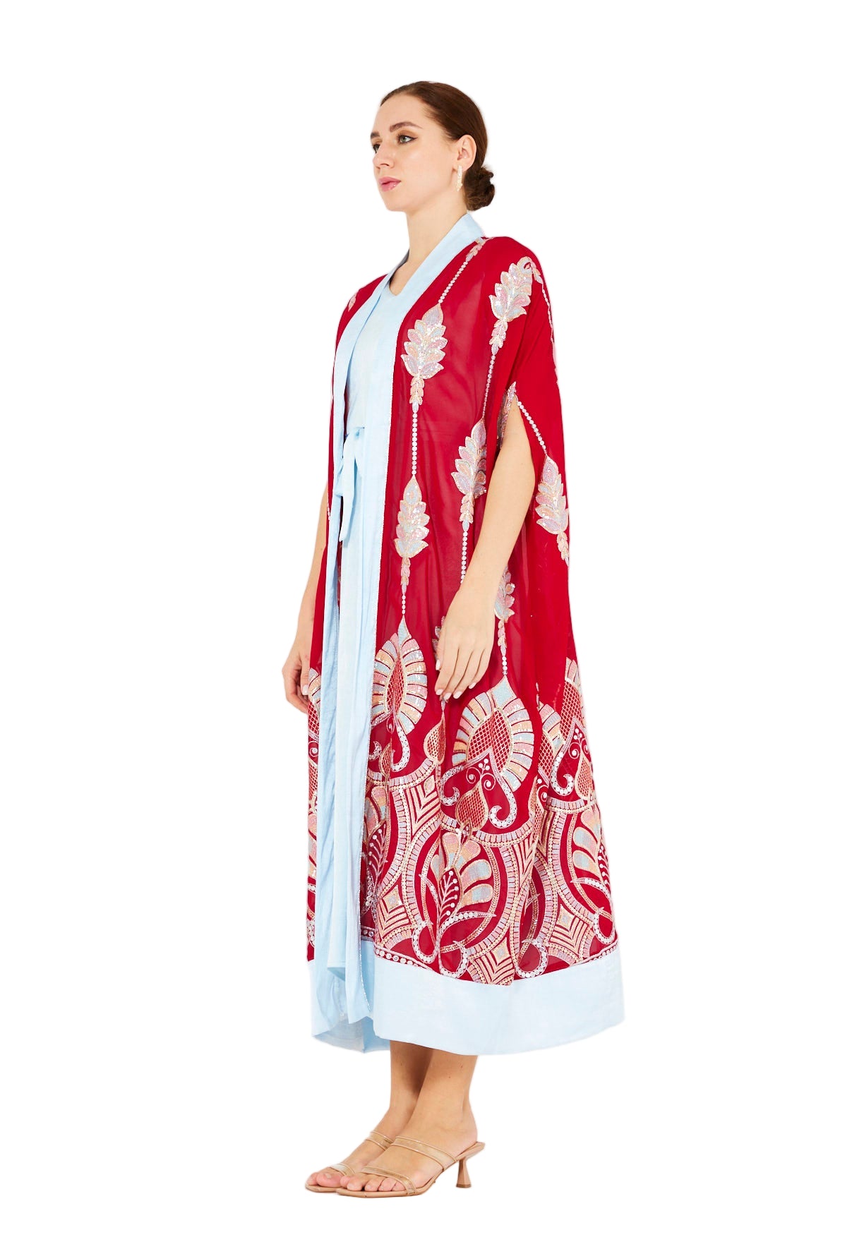 Pastel Sequin Embellished Bisht & Dress Set