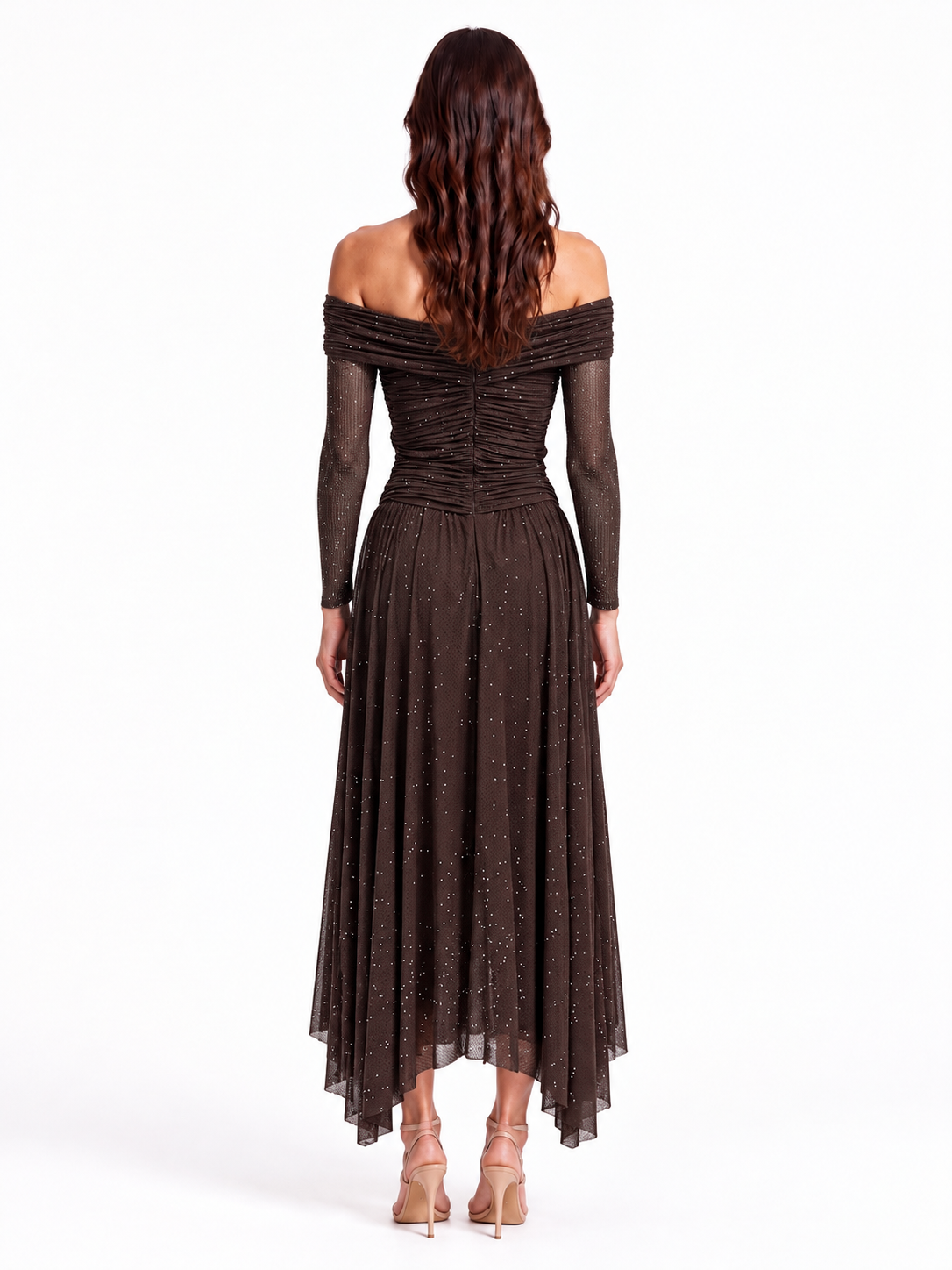 "Nadia" Off-Shoulder Asymmetric Hem Gown