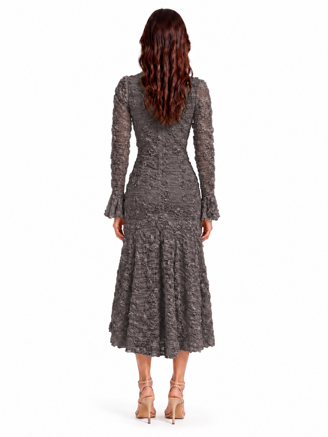 "Elara" 3D Floral Lace Button-Front Dress