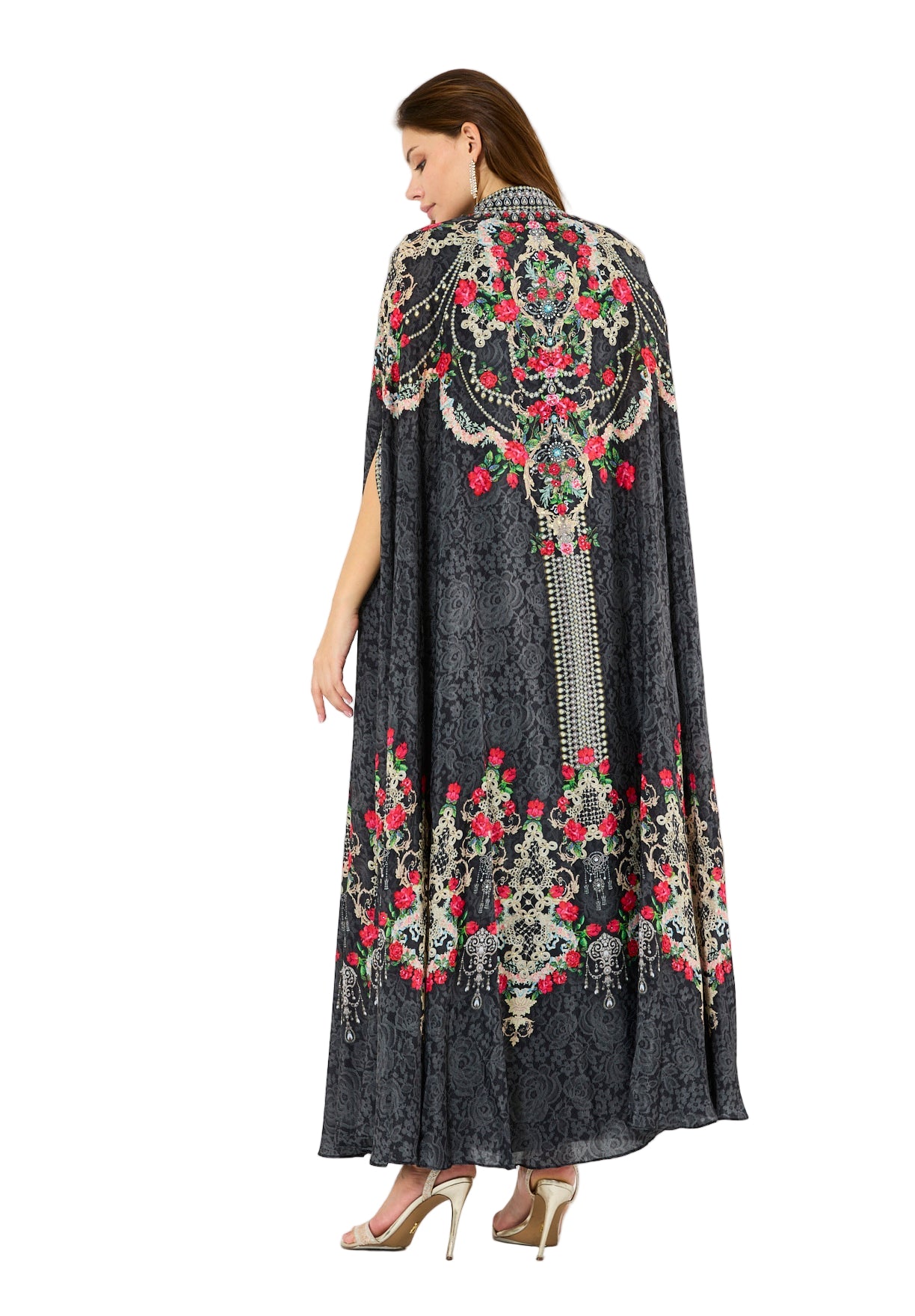 Printed Roses Bisht & Dress Set