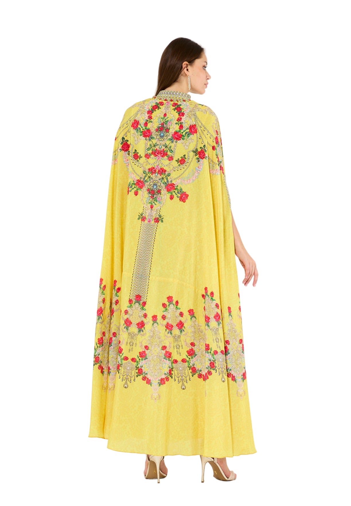 Printed Roses Bisht & Dress Set