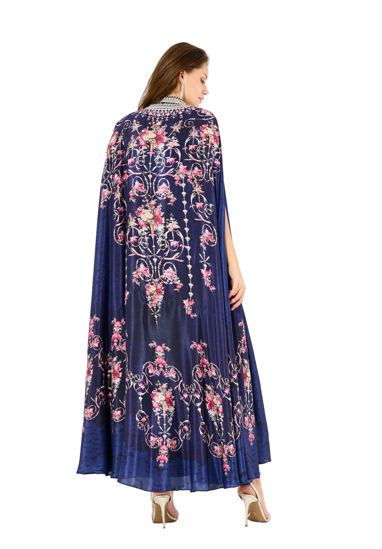 Art Nouveau Floral Print Bisht & Dress Set