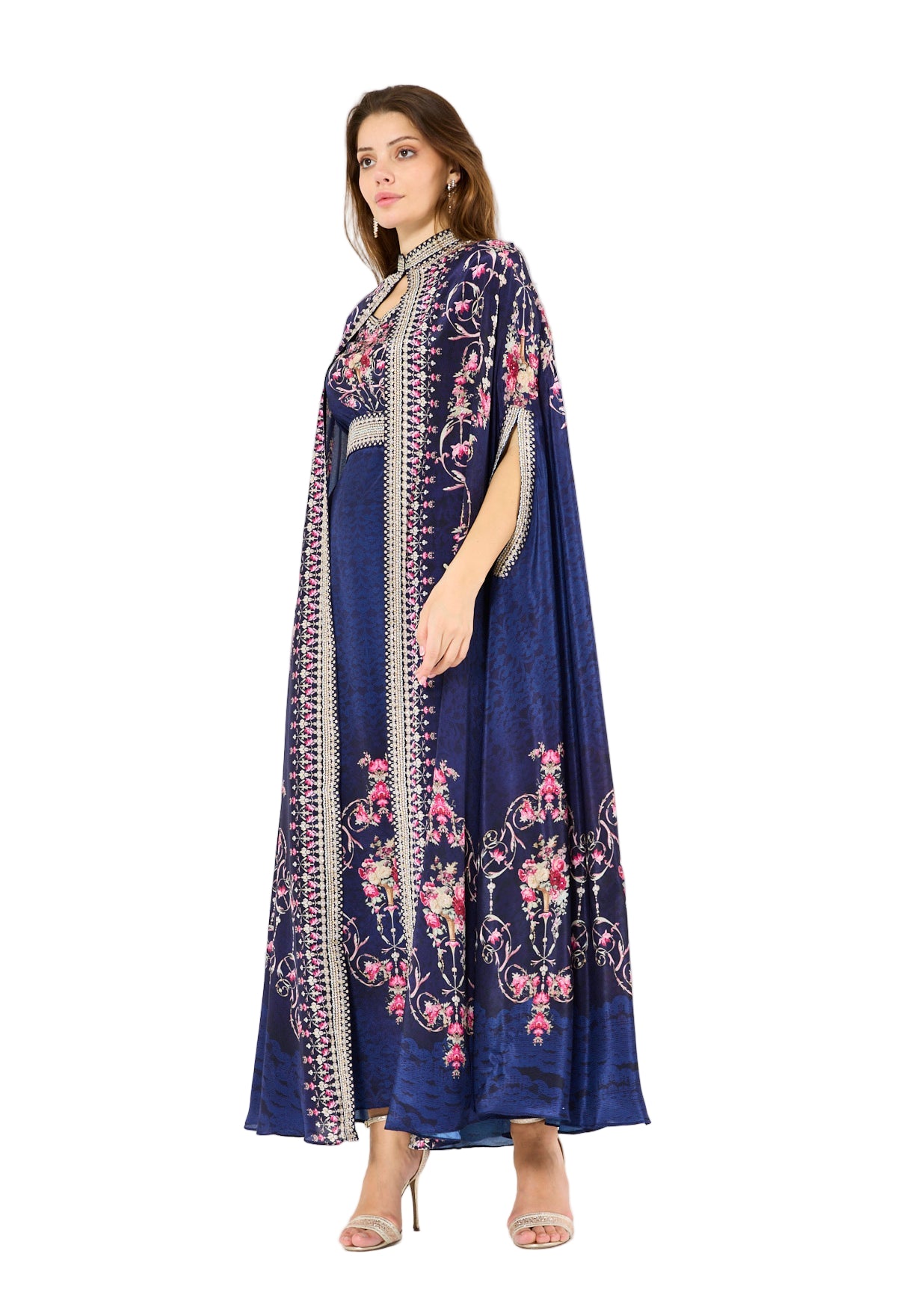 Art Nouveau Floral Print Bisht & Dress Set