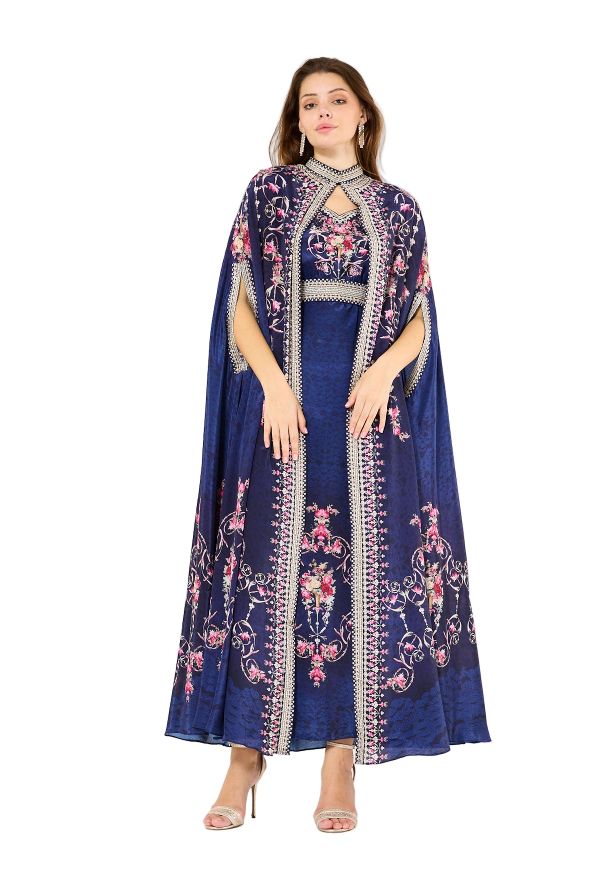 Art Nouveau Floral Print Bisht & Dress Set