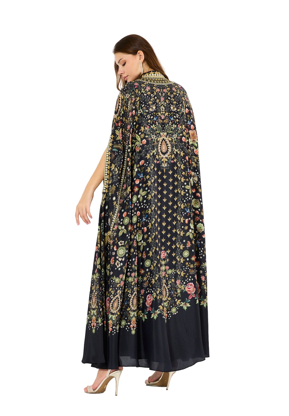 Multicolor Floral Print Bisht & Dress Set