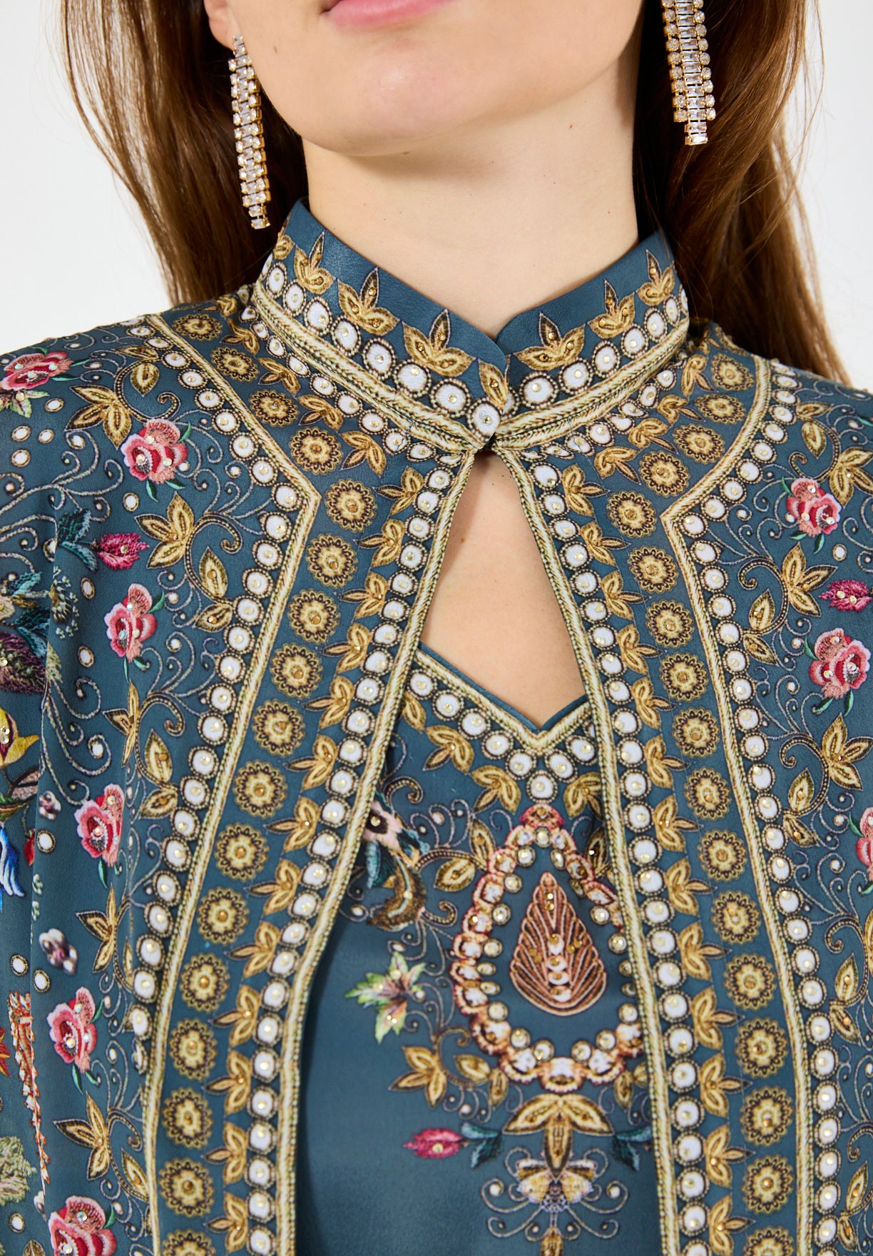 Multicolor Floral Print Bisht & Dress Set