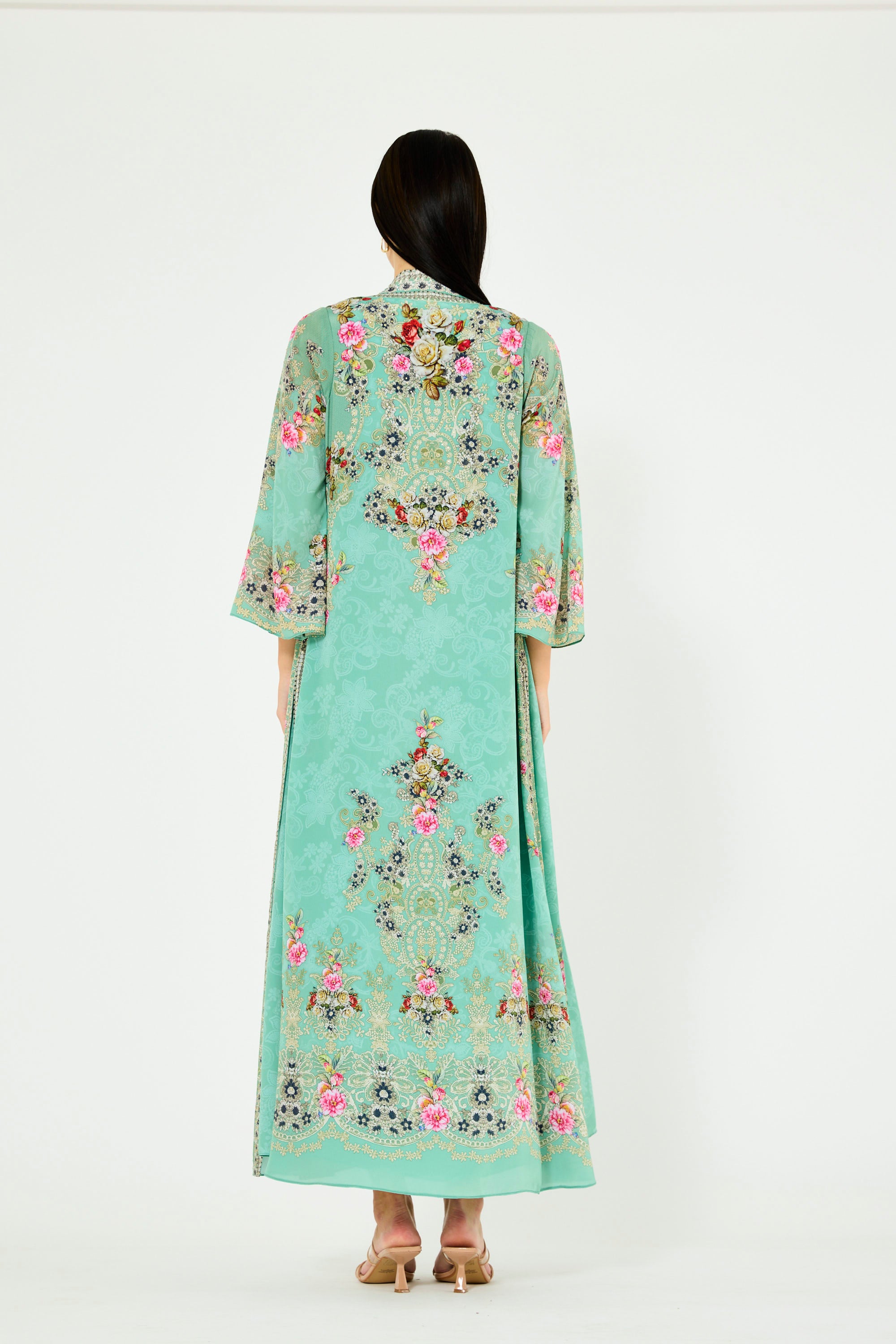 Western Florals Cluster Print Bisht & Dress Set
