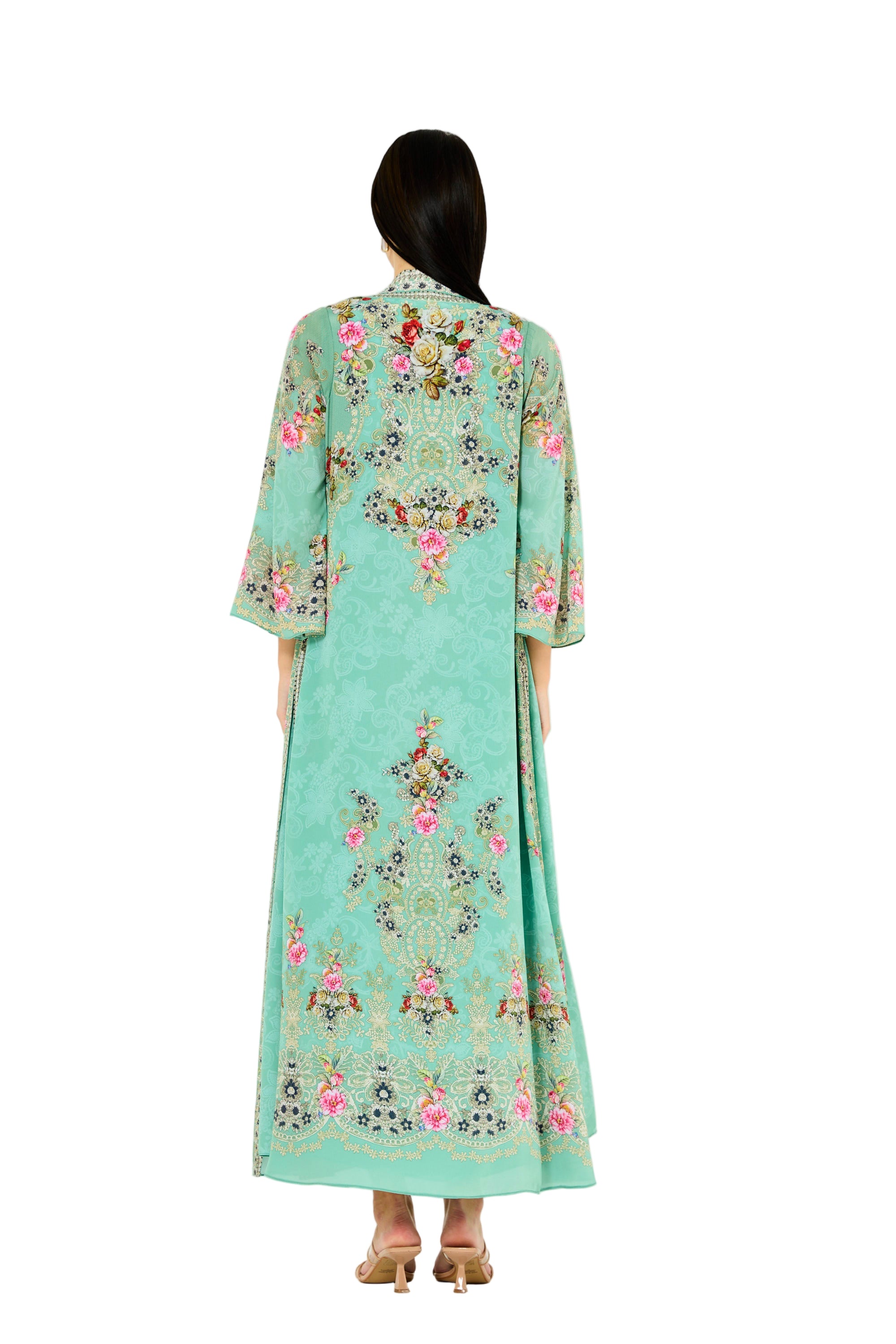 Western Florals Cluster Print Bisht & Dress Set