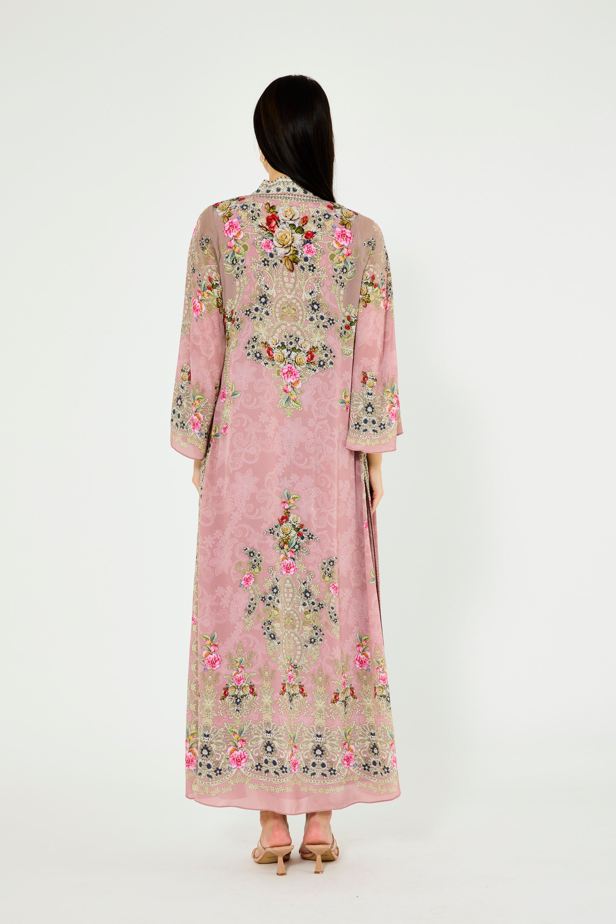 Western Florals Cluster Print Bisht & Dress Set