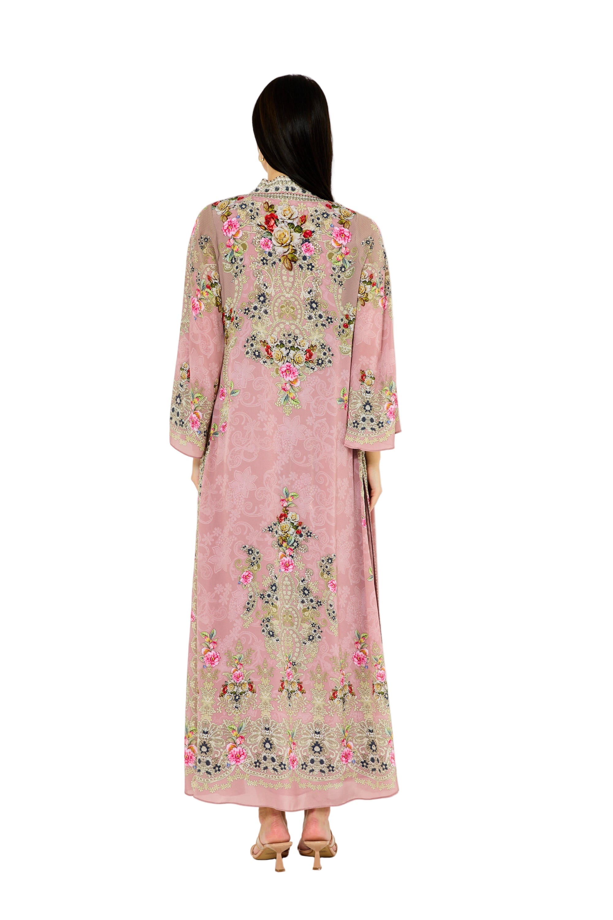 Western Florals Cluster Print Bisht & Dress Set