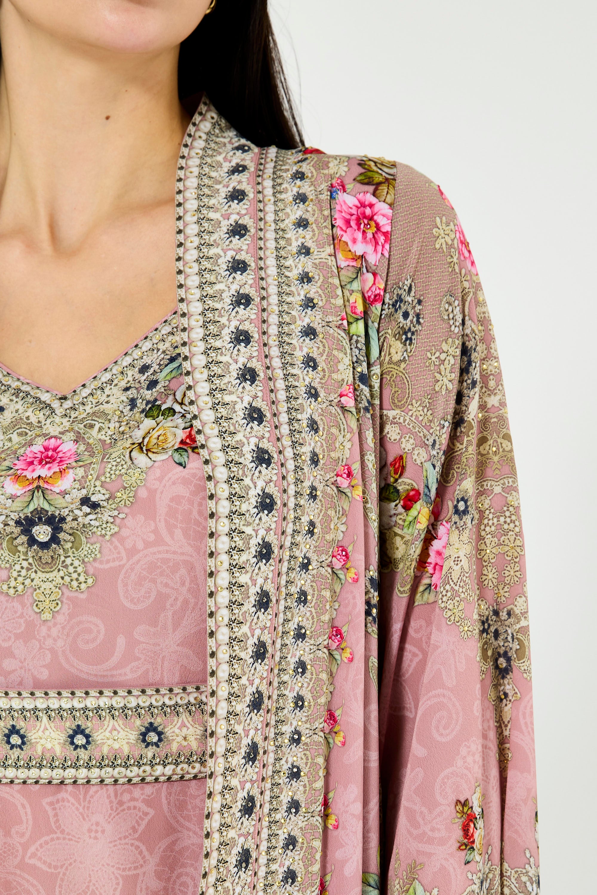 Western Florals Cluster Print Bisht & Dress Set