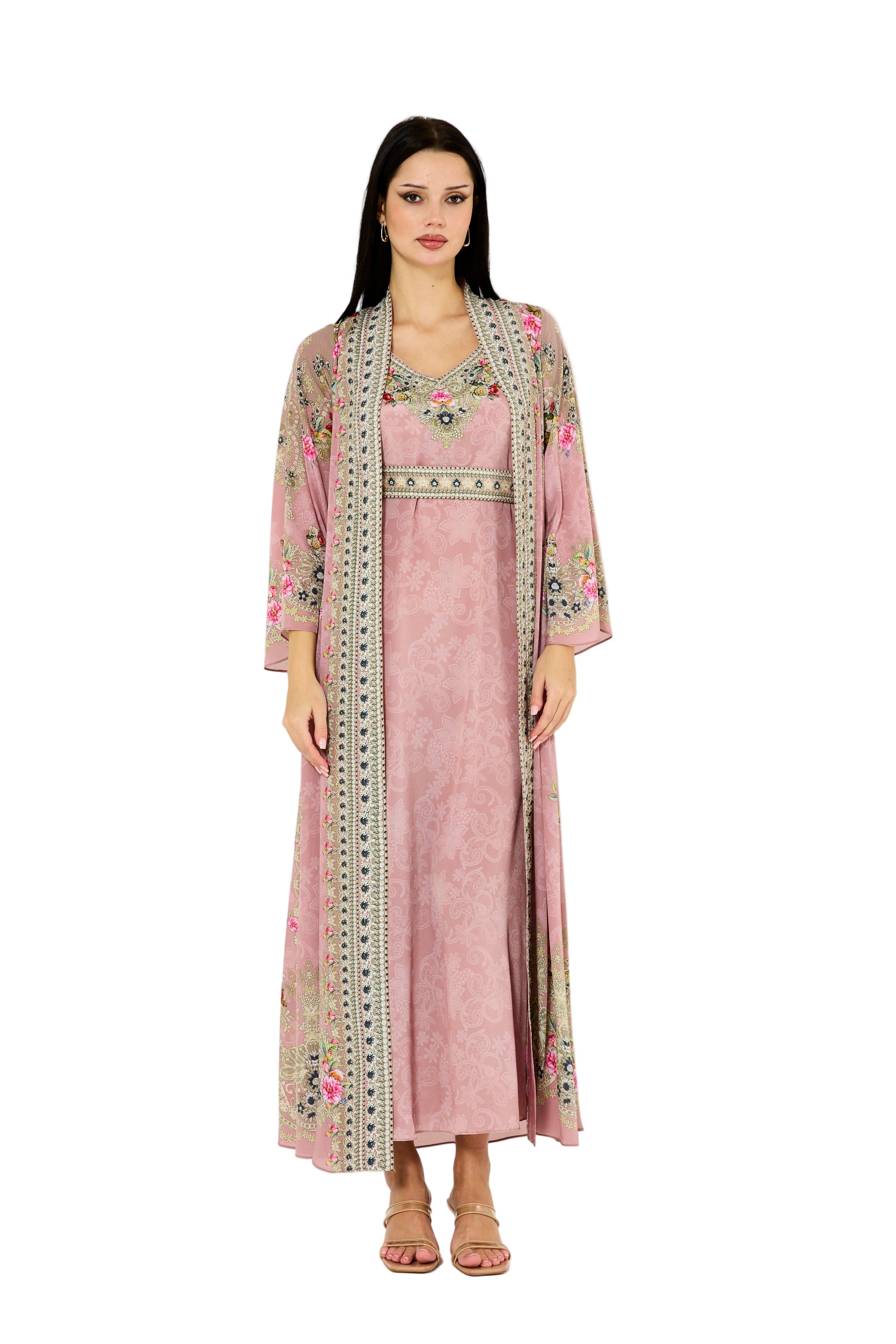 Western Florals Cluster Print Bisht & Dress Set
