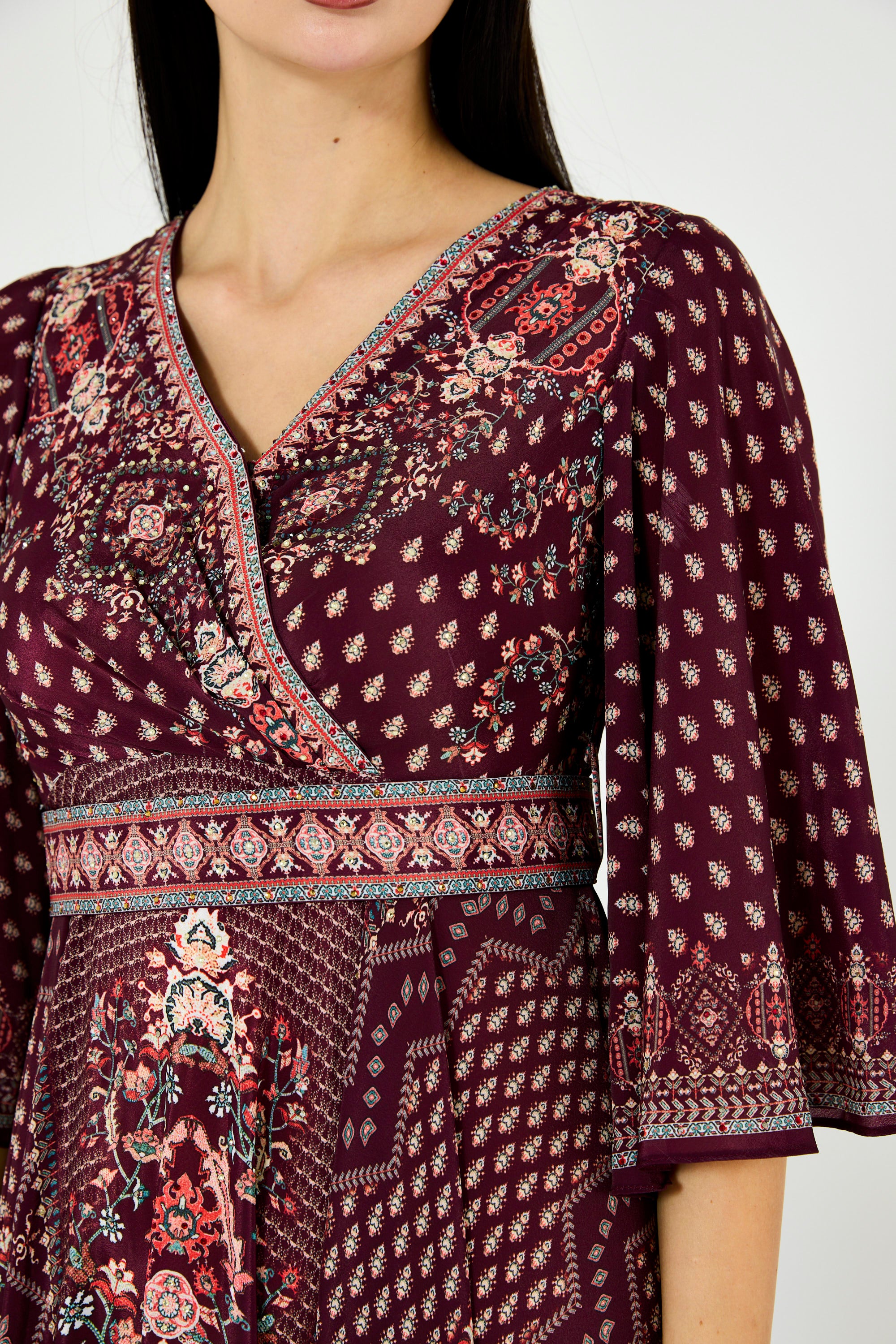 Ditsy Fusion Print Wrap Bodice Dress