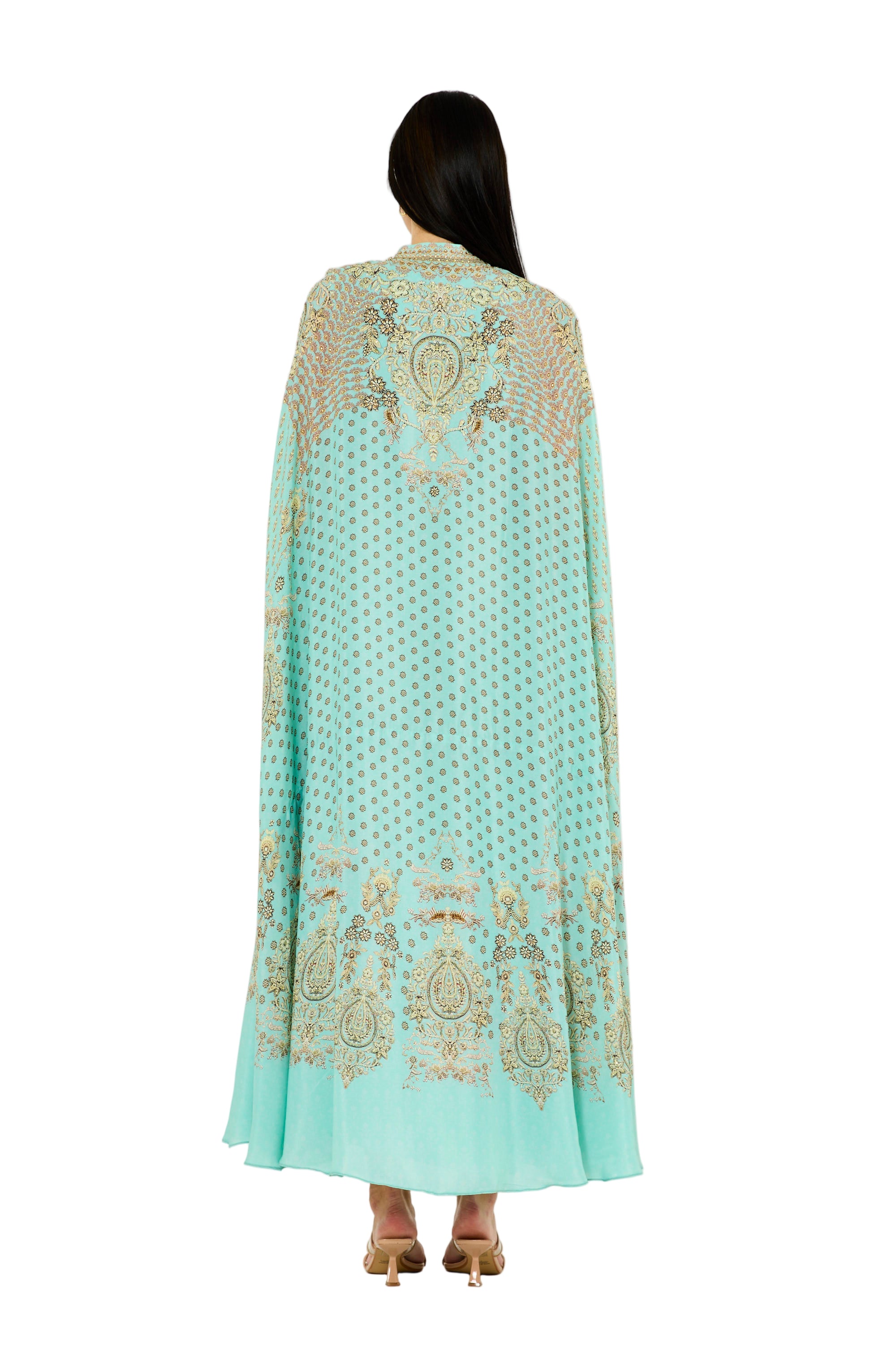 Slit Sleeve All Over Floral Print Bisht & Dress Set