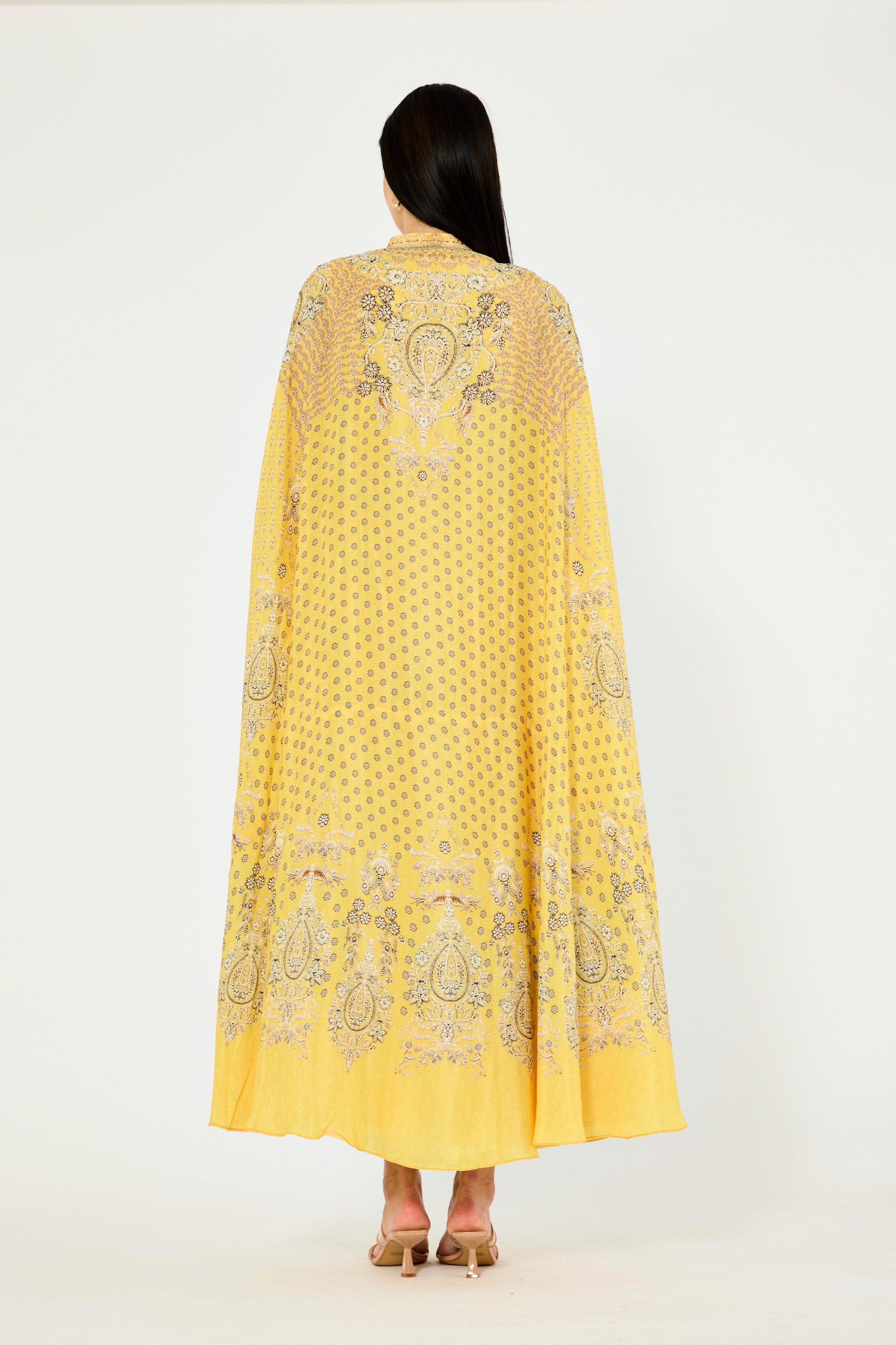 Slit Sleeve All Over Floral Print Bisht & Dress Set