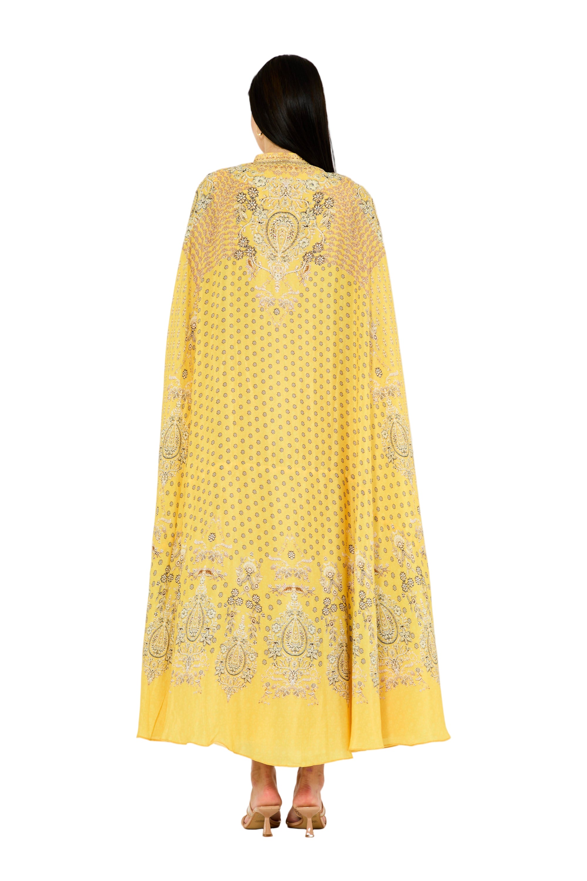 Slit Sleeve All Over Floral Print Bisht & Dress Set