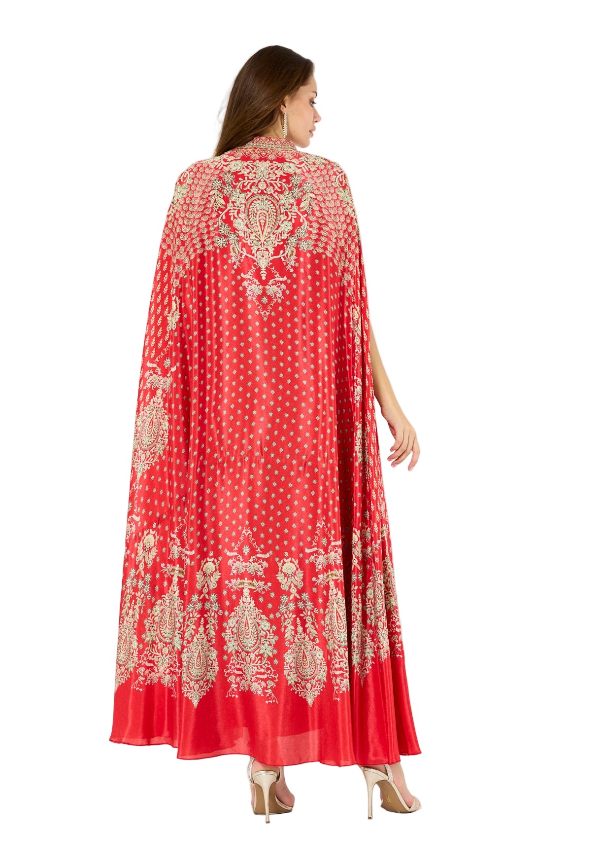 High Collar Bisht & V-Neck Dress Floral Print Set
