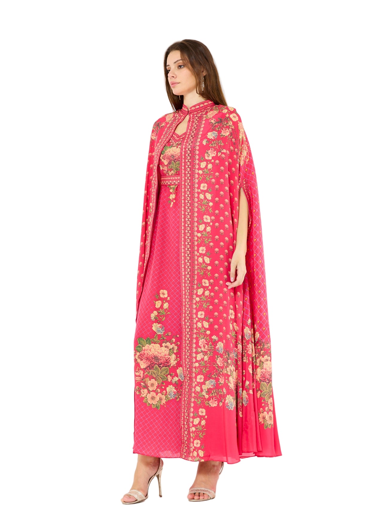 Floral Multi Printed Bisht & Dress Set