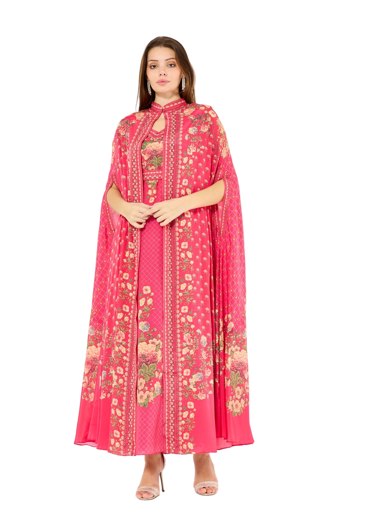 Floral Multi Printed Bisht & Dress Set