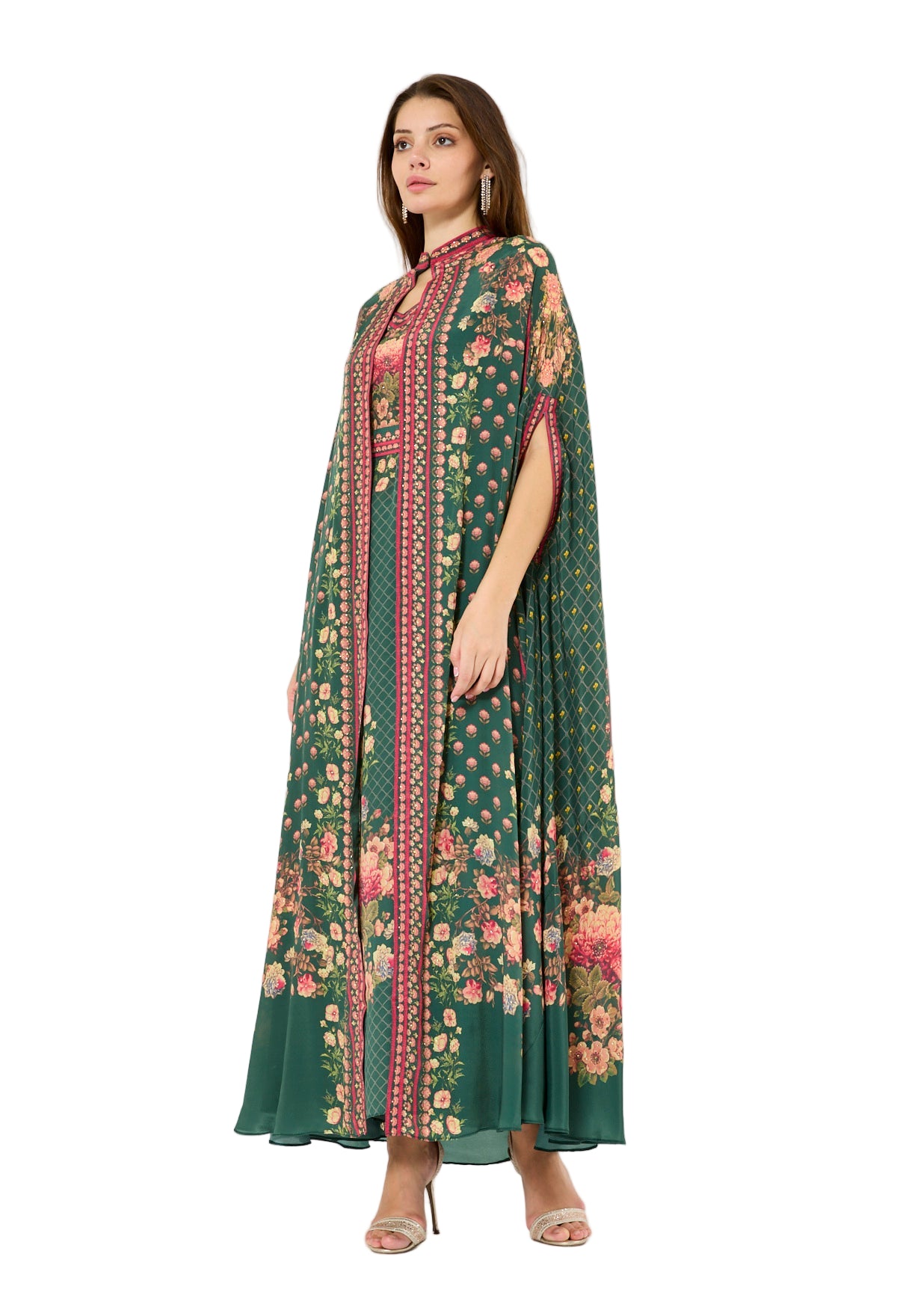 Floral Multi Printed Bisht & Dress Set