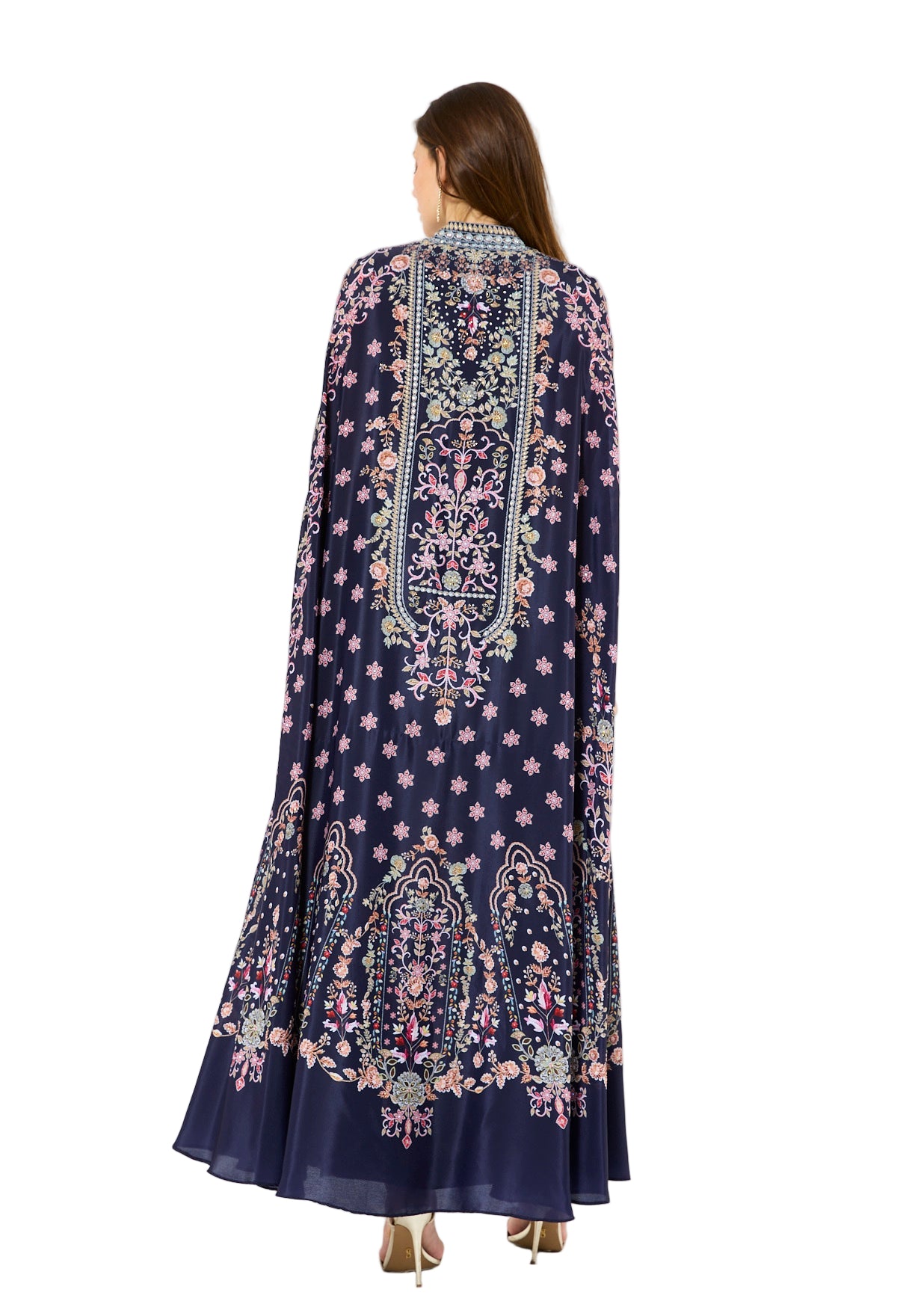 Calico Floral Print Bisht & Dress Set