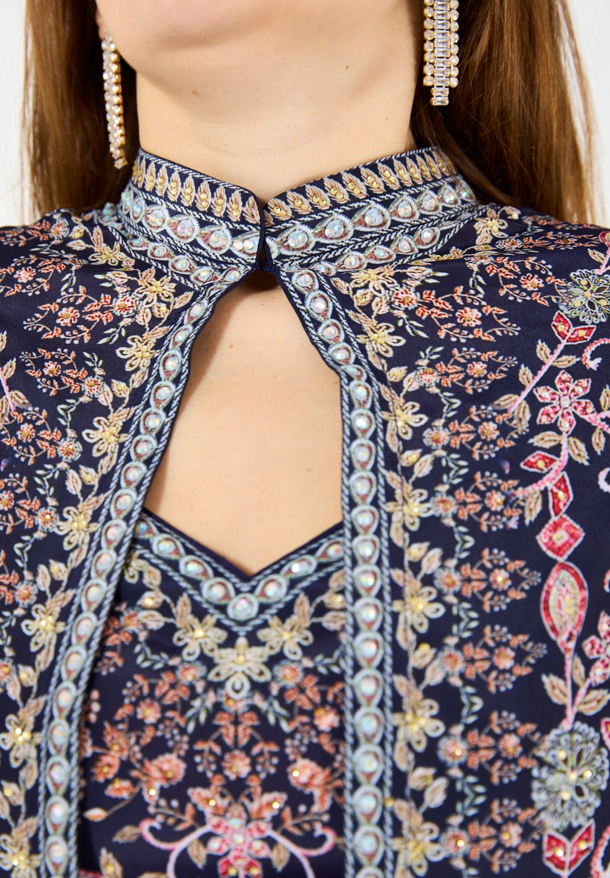 Calico Floral Print Bisht & Dress Set