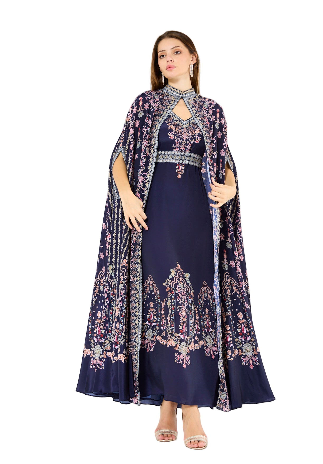 Calico Floral Print Bisht & Dress Set