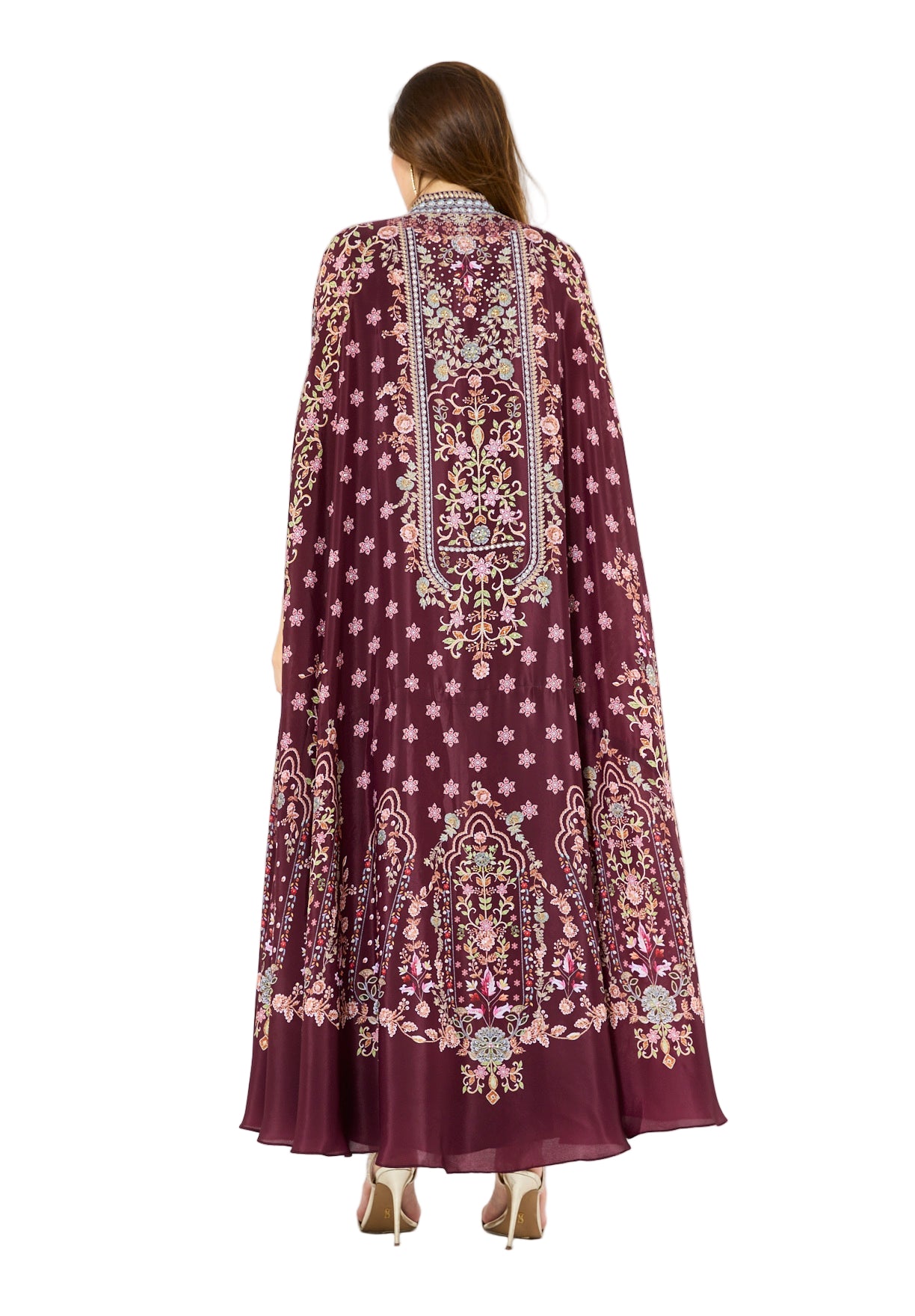 Calico Floral Print Bisht & Dress Set