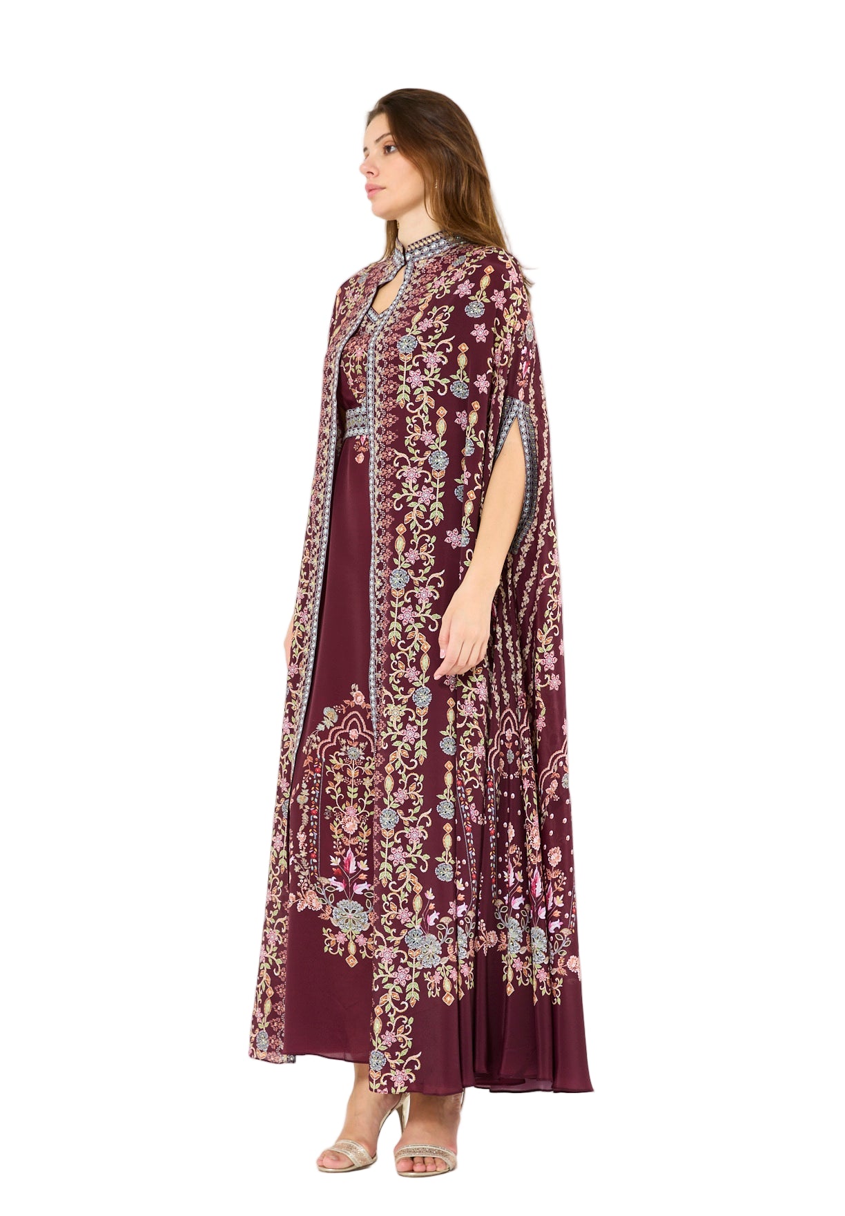 Calico Floral Print Bisht & Dress Set