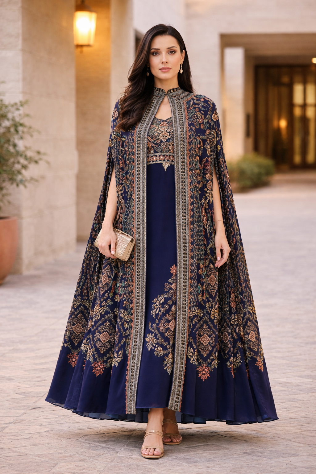 Heritage Motifs Print Bisht & Dress Set
