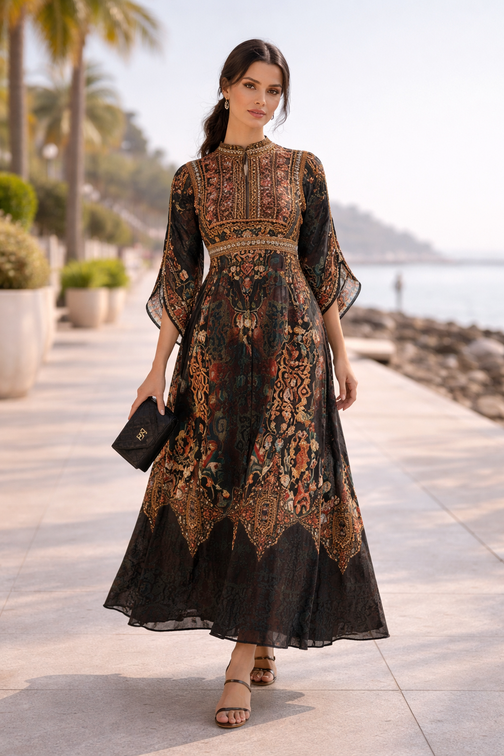 Vintage Aztec Floral Print Maxi Dress