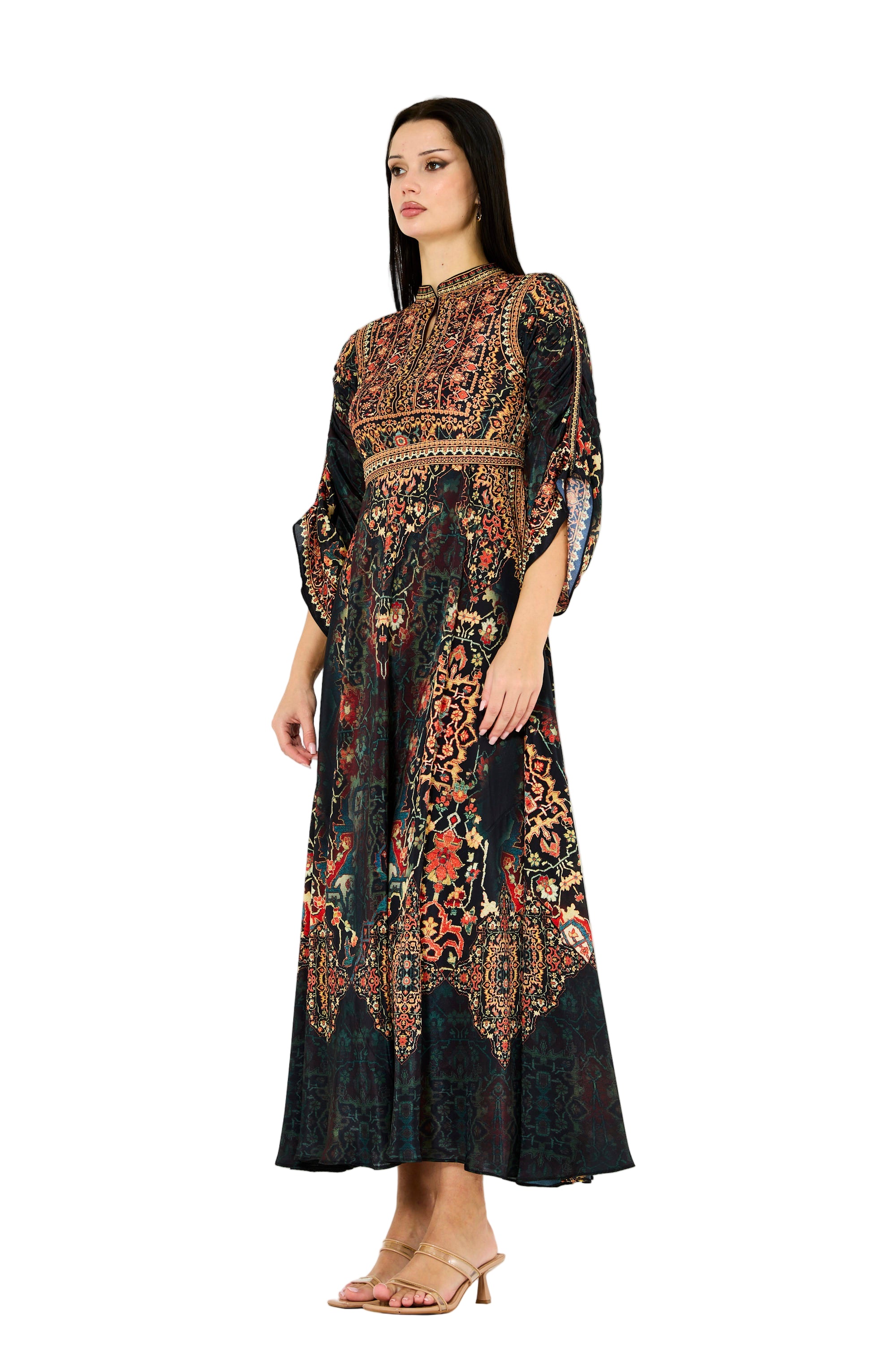 Vintage Aztec Floral Print Maxi Dress