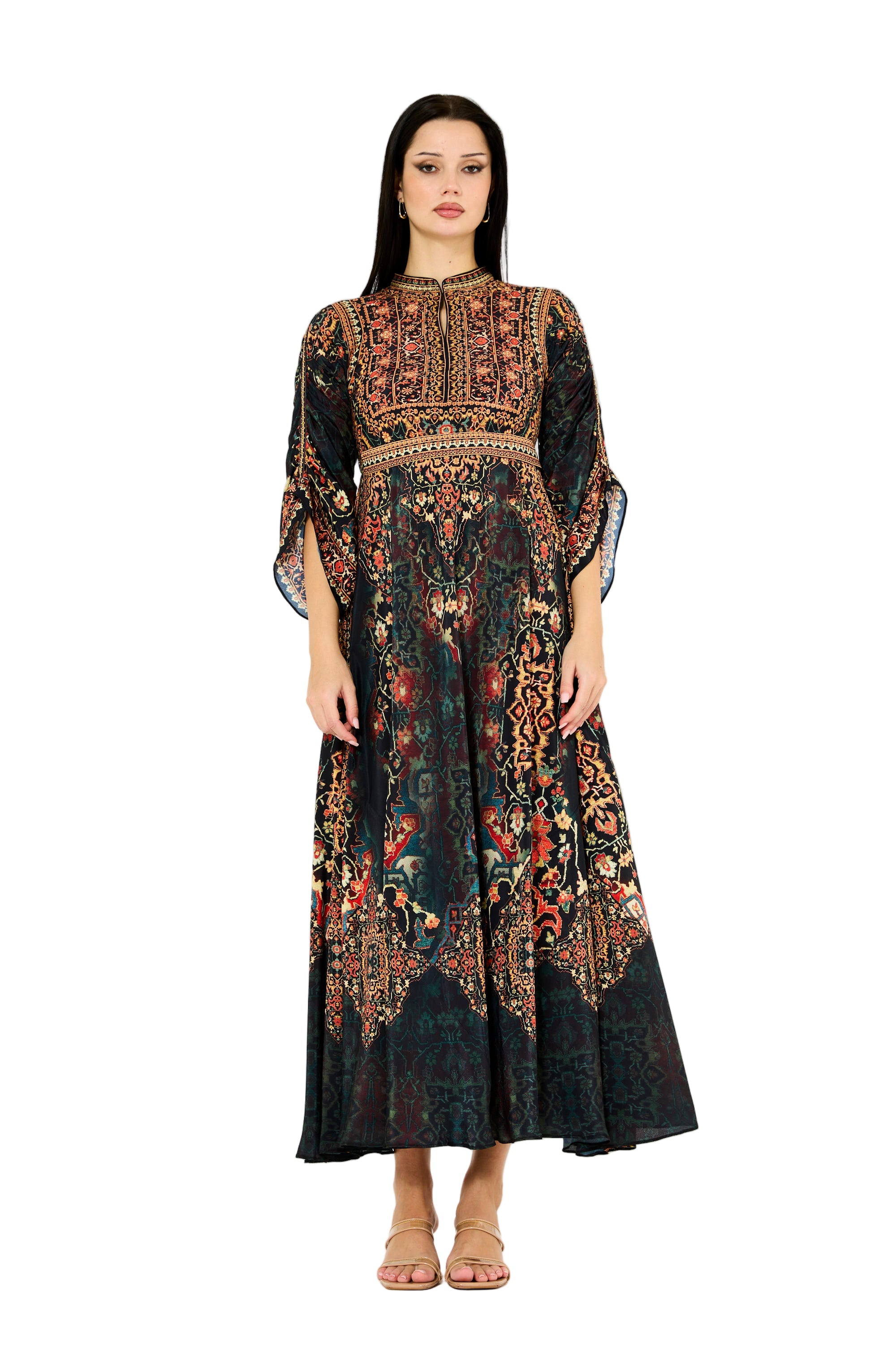 Vintage Aztec Floral Print Maxi Dress