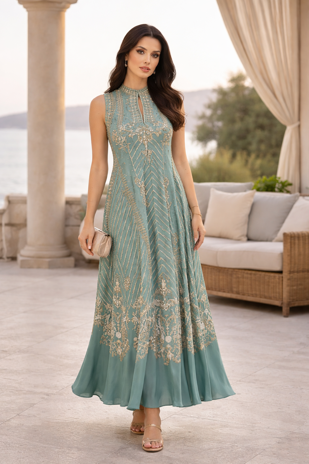 Sleeveless 3D Floral Print Maxi Dress