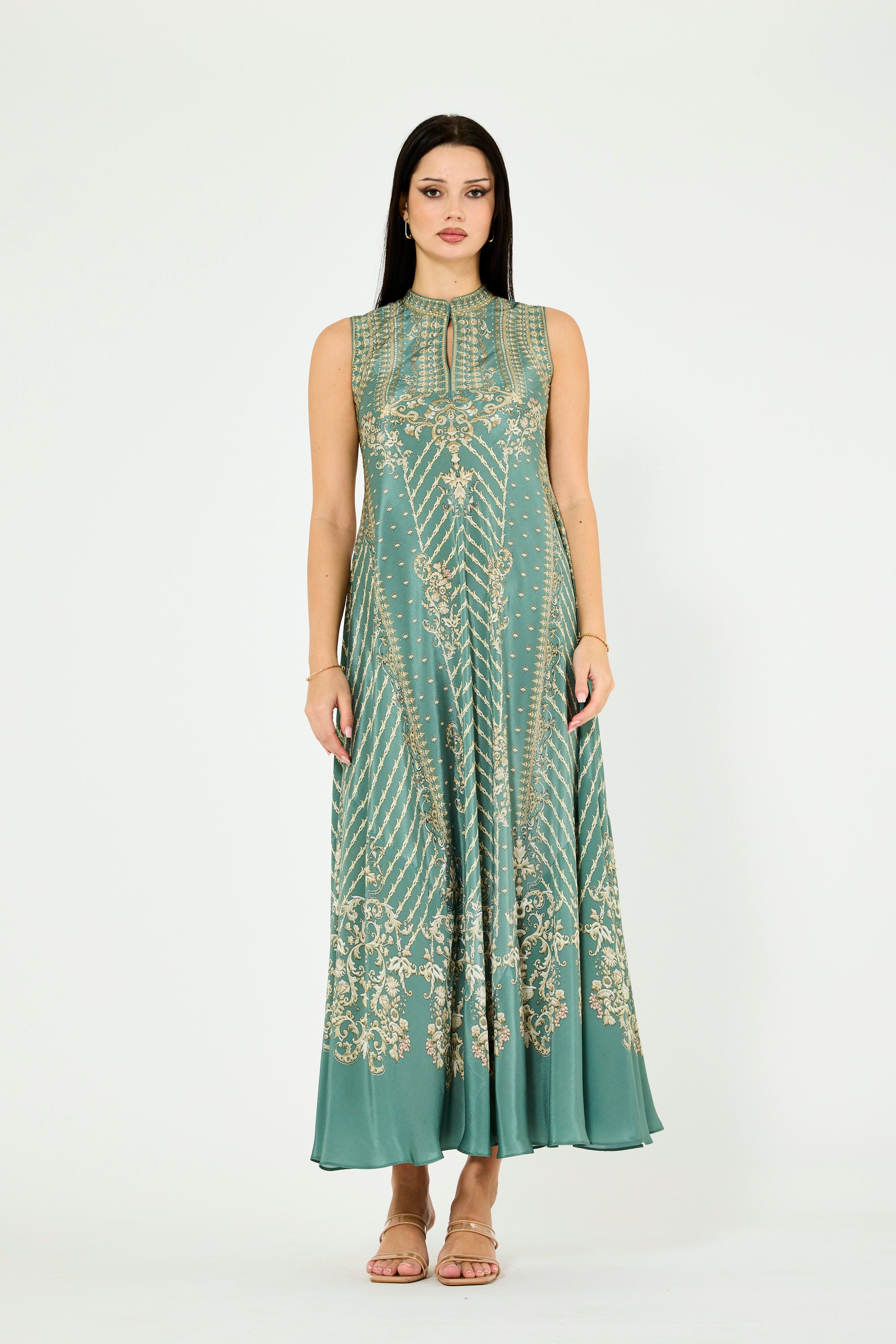 Sleeveless 3D Floral Print Maxi Dress