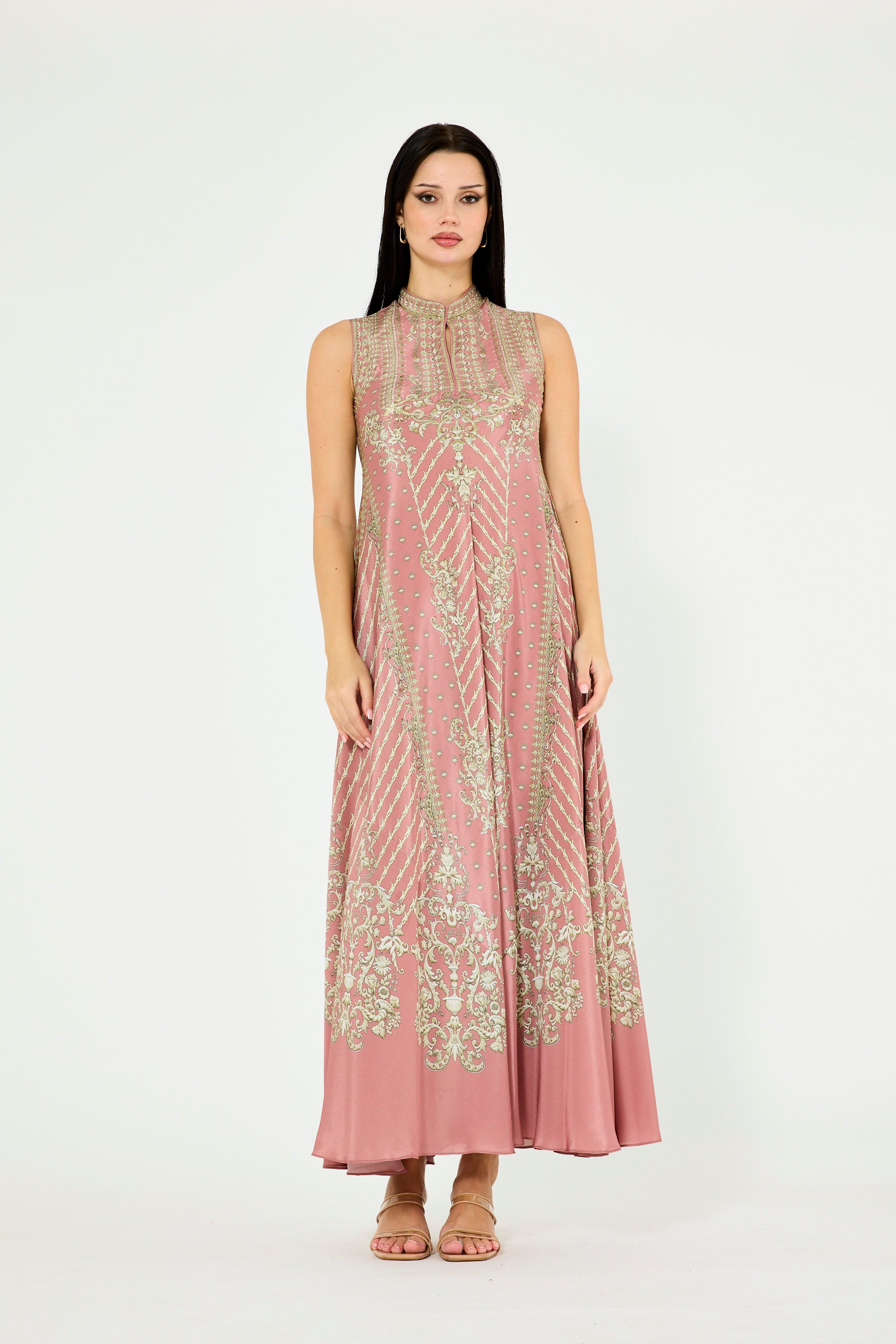 Sleeveless 3D Floral Print Maxi Dress