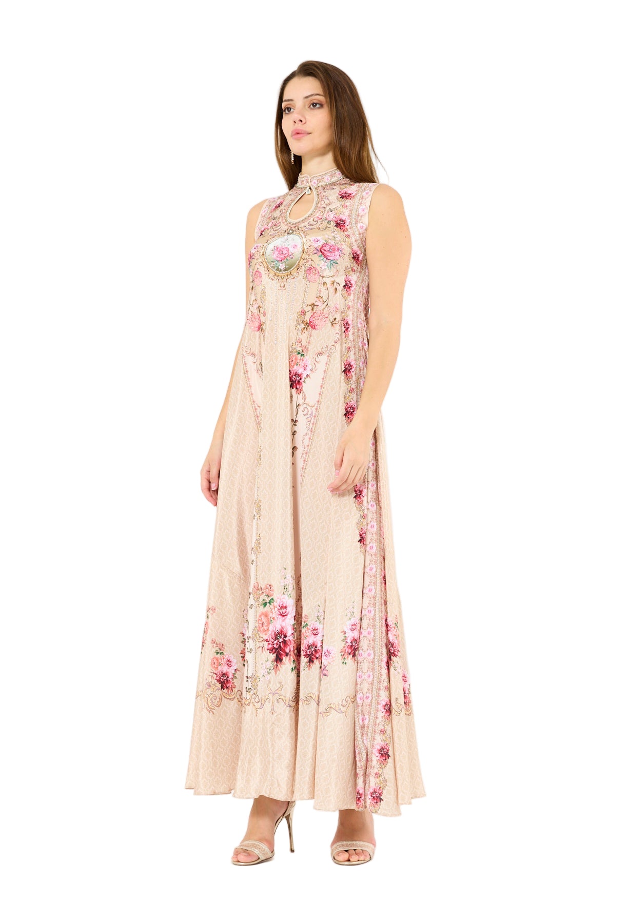 Sleeveless Floral Ombre Print Maxi Dress