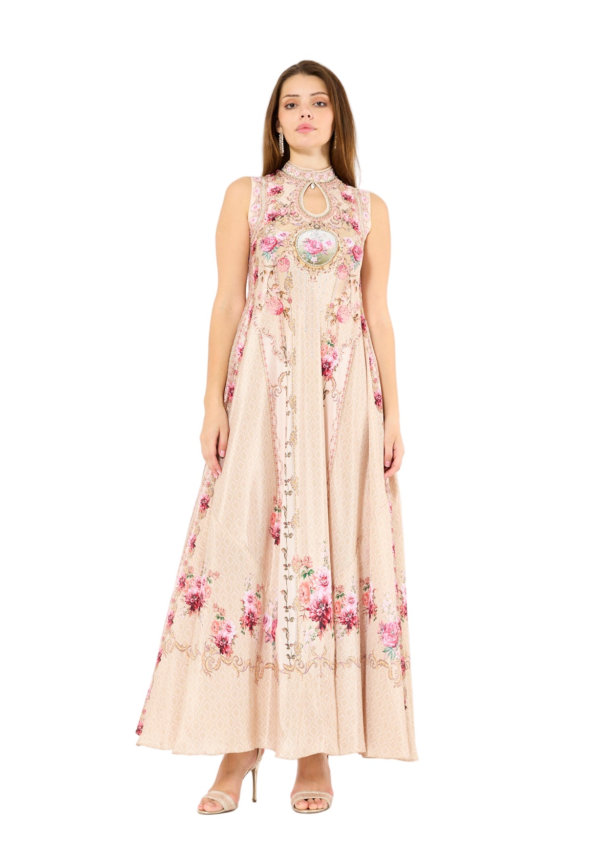 Sleeveless Floral Ombre Print Maxi Dress