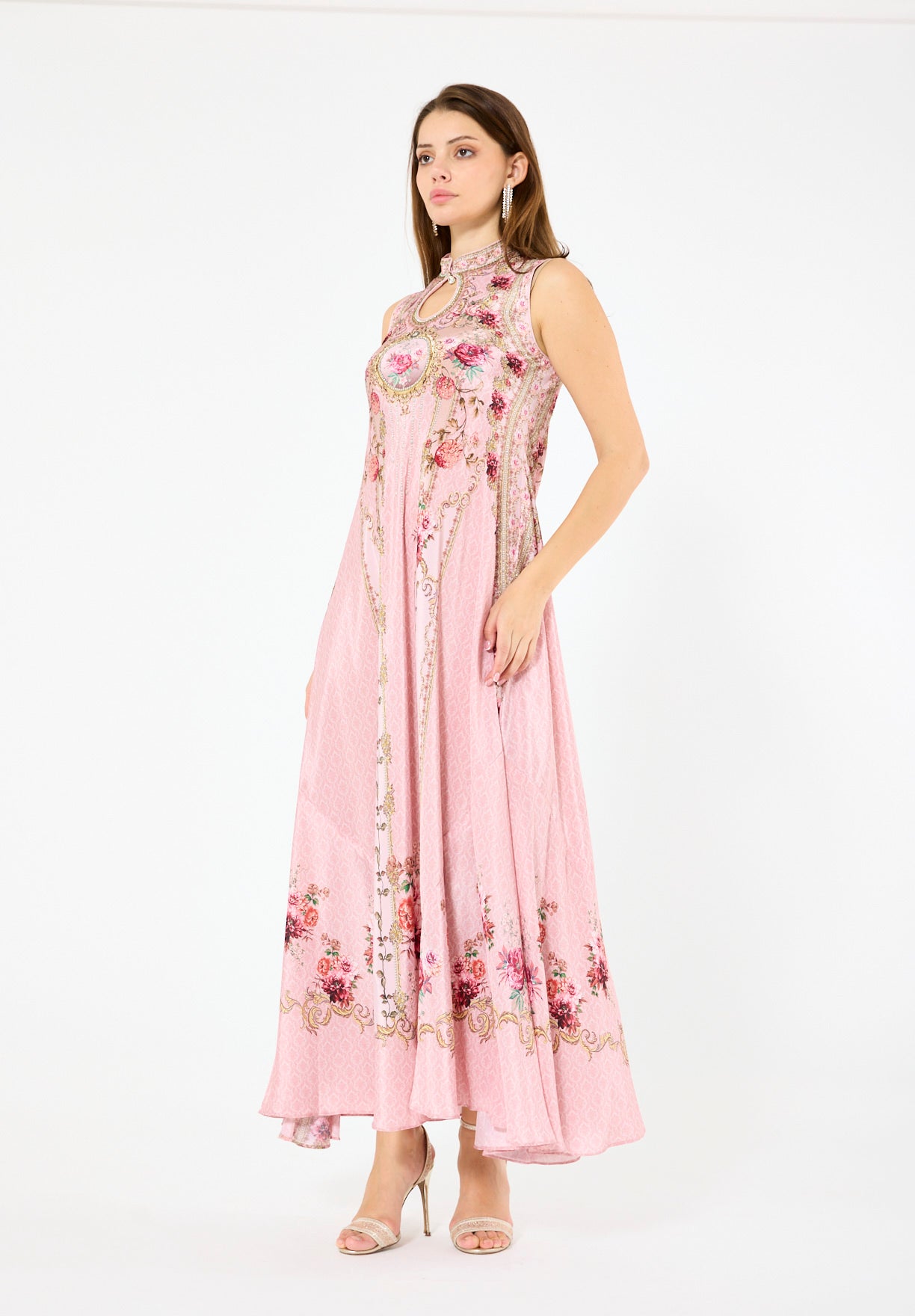 Sleeveless Floral Ombre Print Maxi Dress