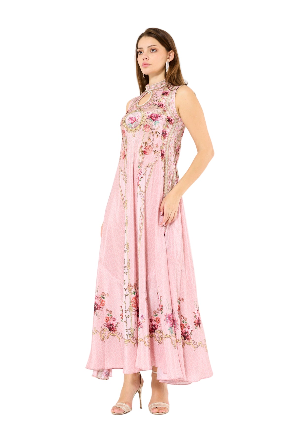 Sleeveless Floral Ombre Print Maxi Dress