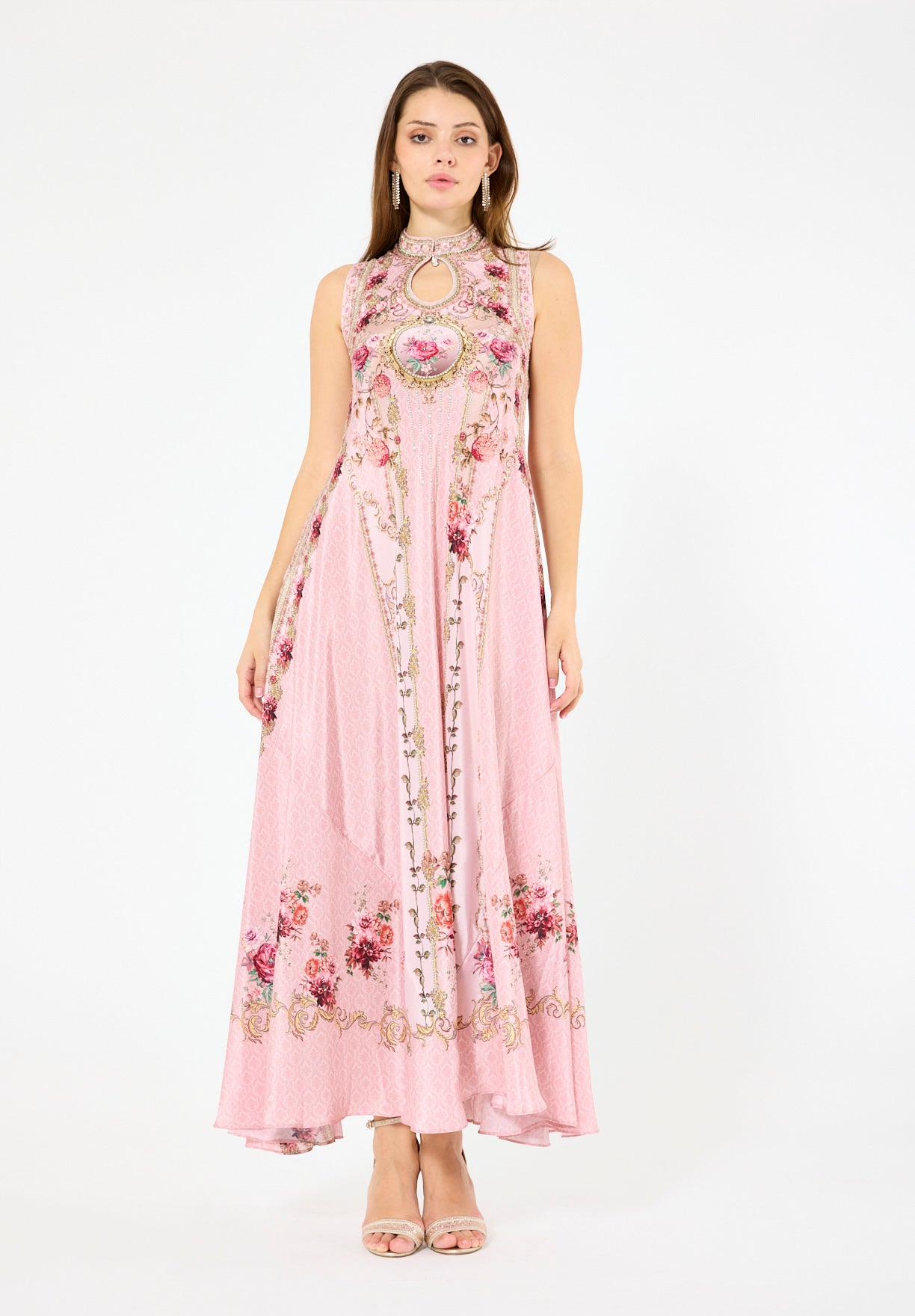 Sleeveless Floral Ombre Print Maxi Dress
