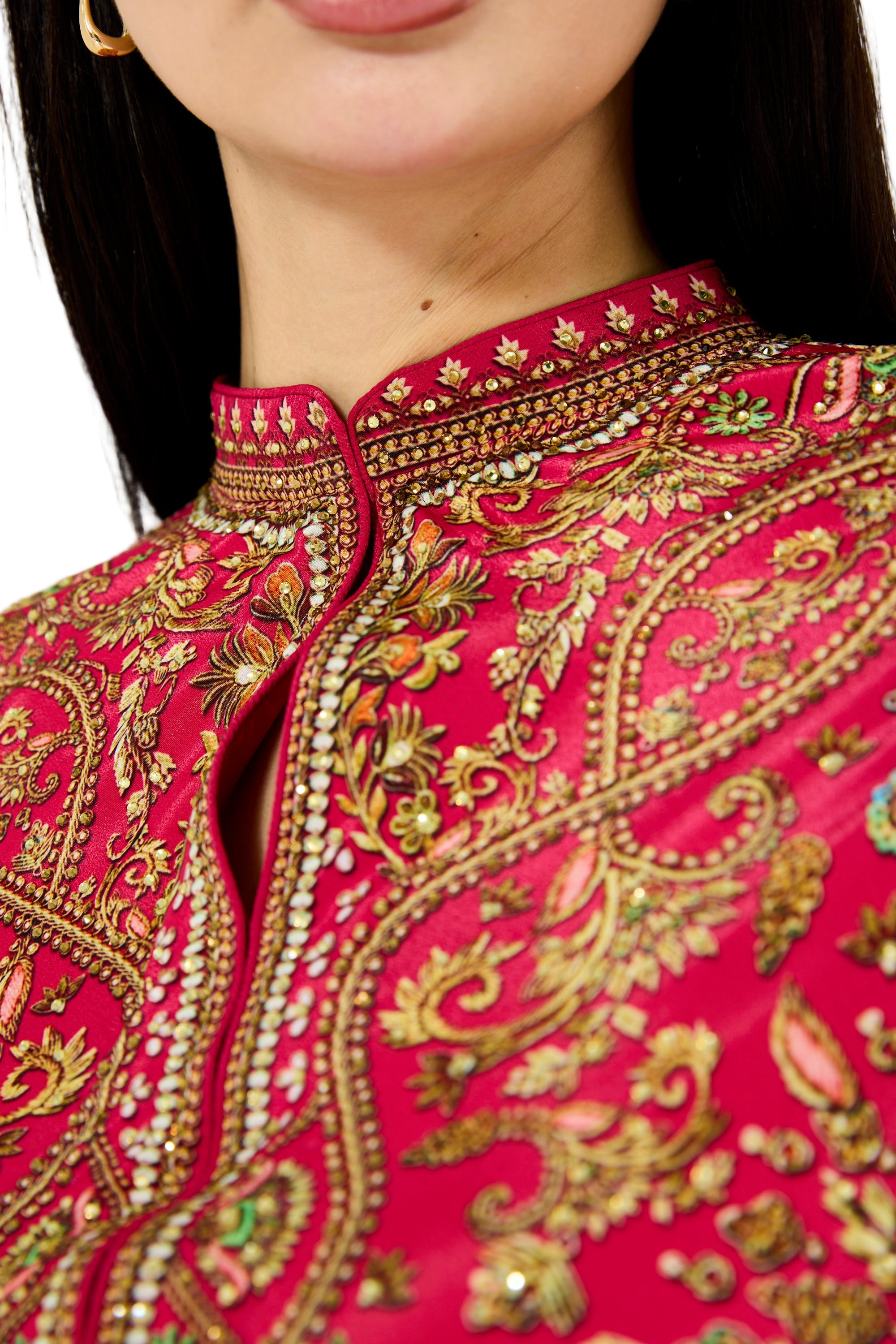 Balloon Sleeves Golden Blooms Print Maxi Dress