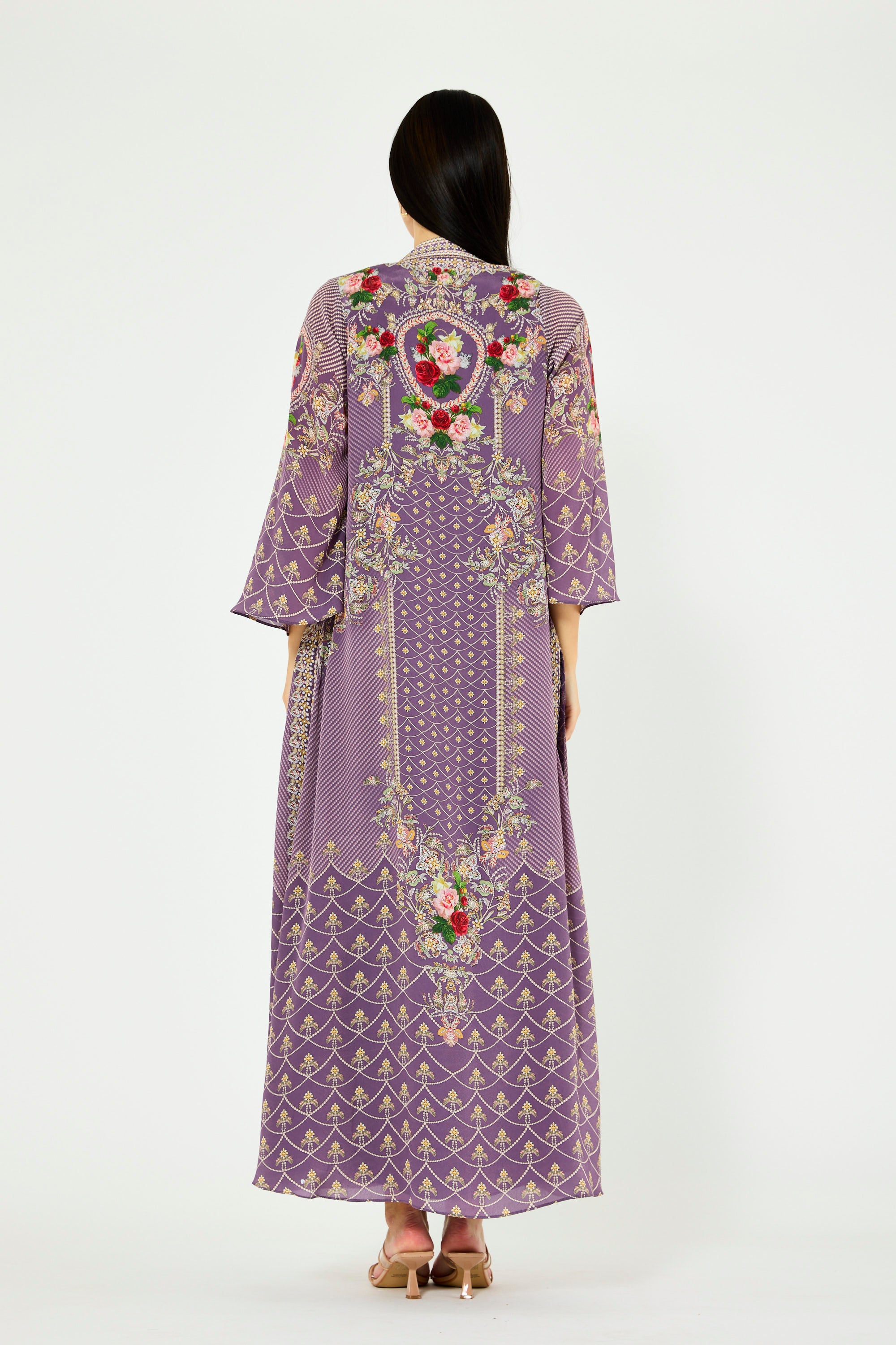 Foliage Pattern Print Bisht & Dress Set